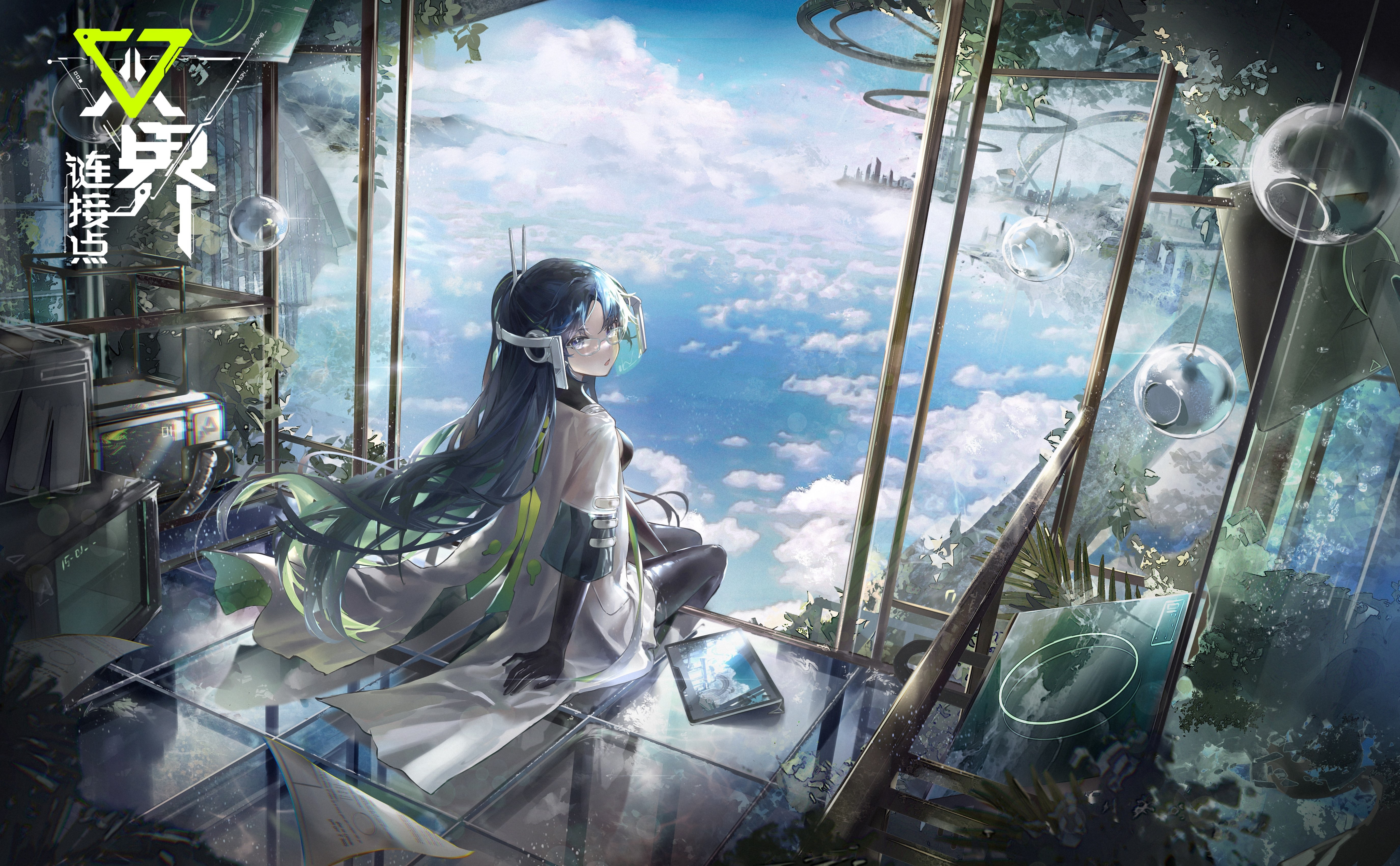4K Anime Girl with Dark Blue Hair and Glasses HD Wallpaper