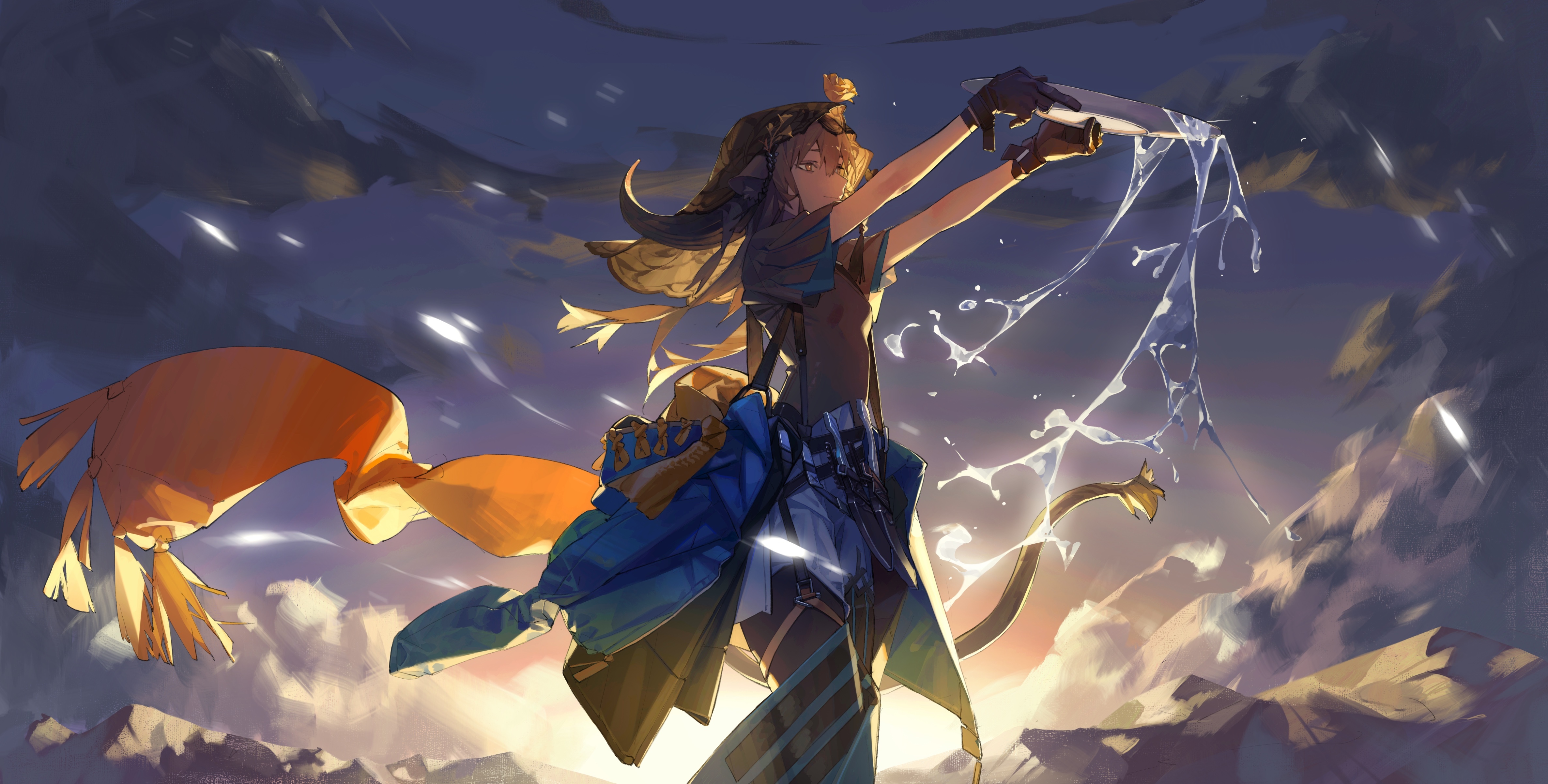 4K Arknights Pallas with water effects at sunset HD Wallpaper