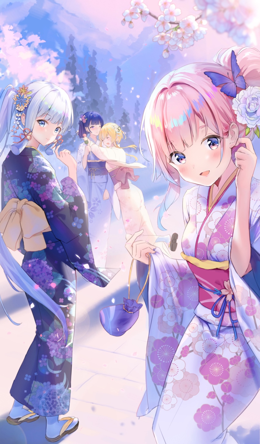 Kamisato Ayaka, Sangonomiya Kokomi, Lumine, Raiden Shogun in Kimonos HD Phone Wallpaper