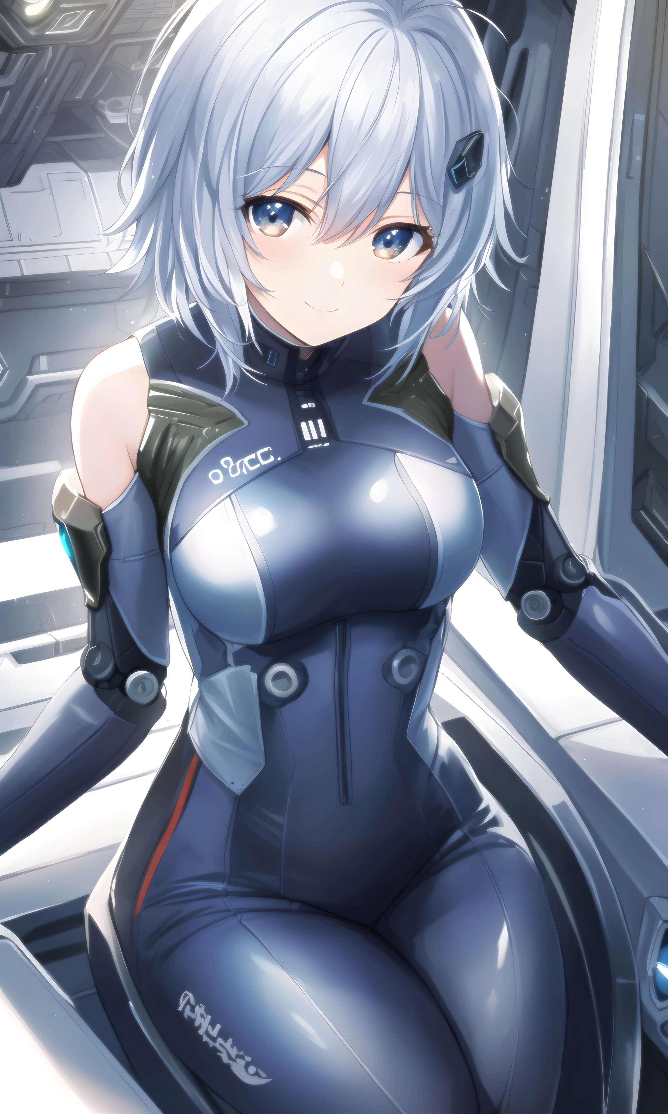 Anime girl in a futuristic bodysuit HD Phone Wallpaper