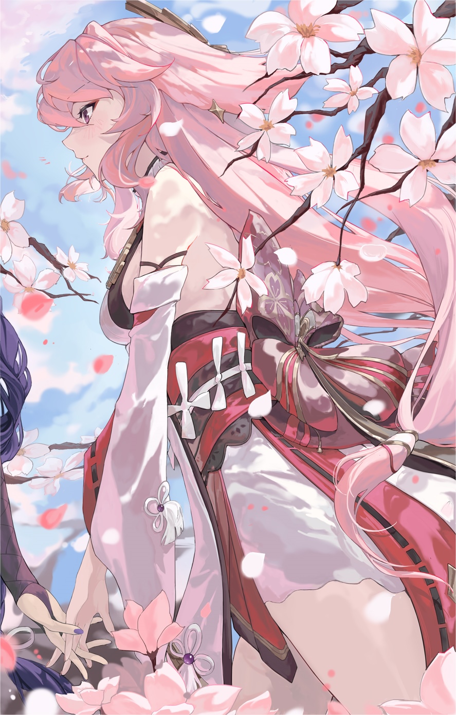 Yae Miko and Raiden Shogun with Cherry Blossoms HD Phone Wallpaper