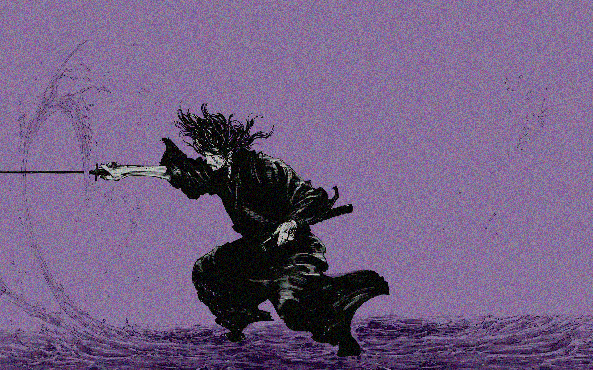 Miyamoto Musashi swings his katana through water HD Wallpaper