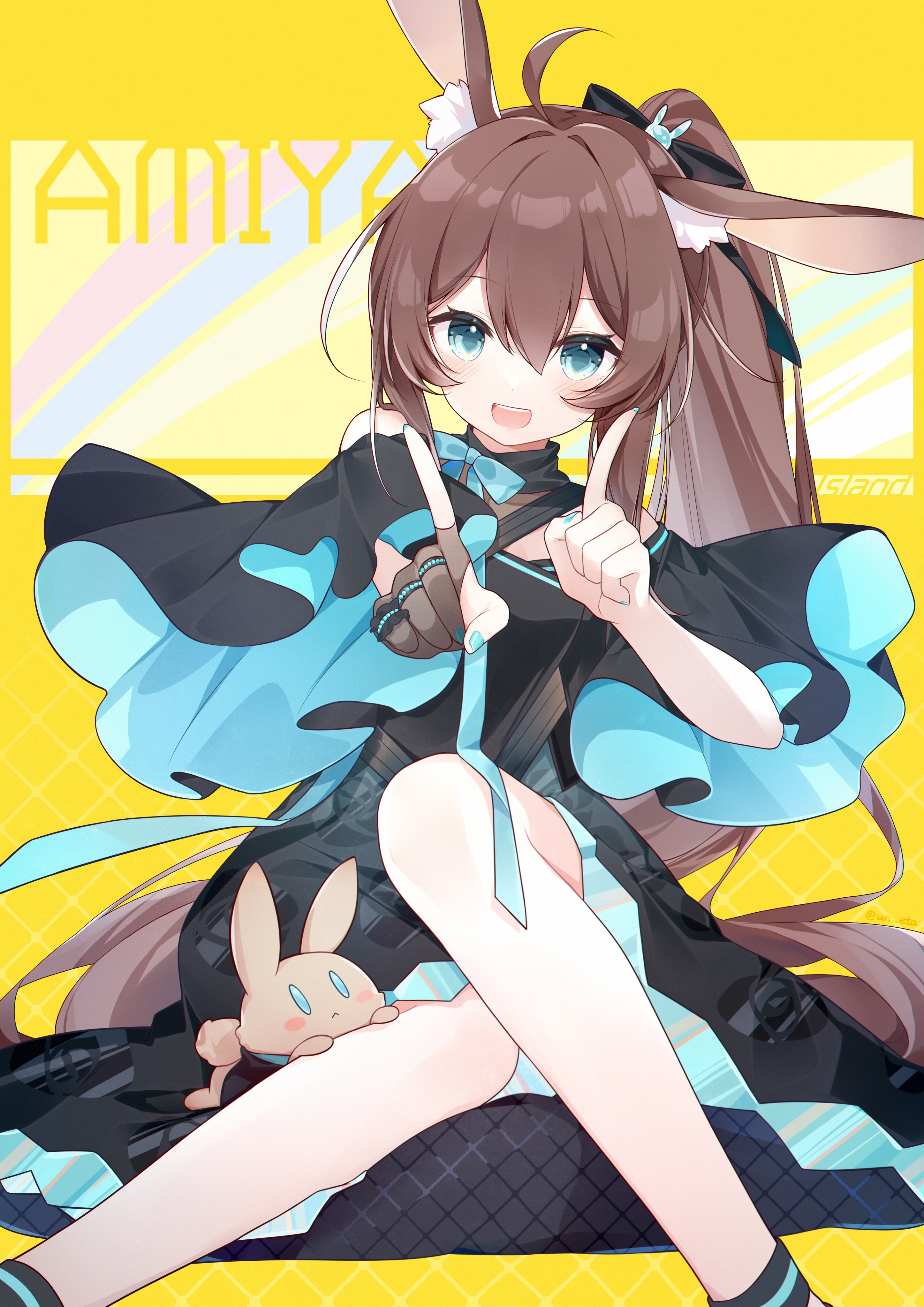 Amiya from Arknights with bunny ears and a plush toy HD Phone Wallpaper