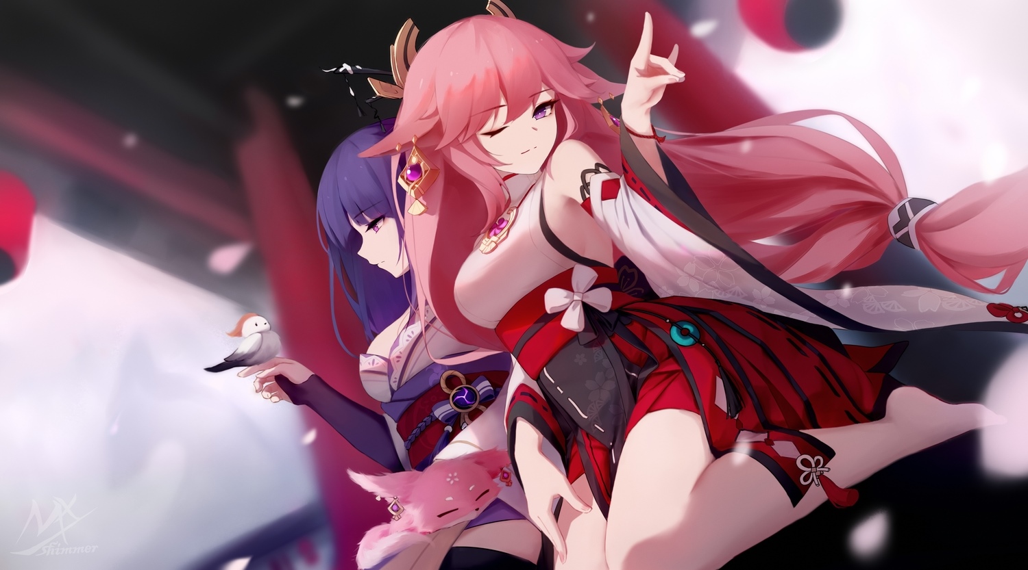 Raiden Shogun and Yae Miko from Genshin Impact HD Wallpaper