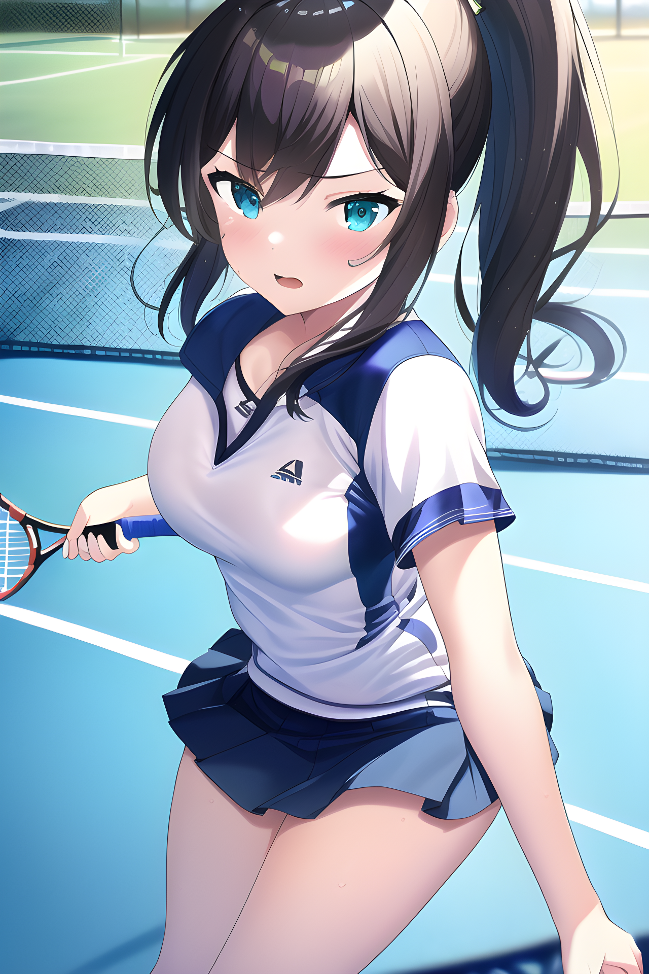 Anime girl playing tennis on a court HD Phone Wallpaper