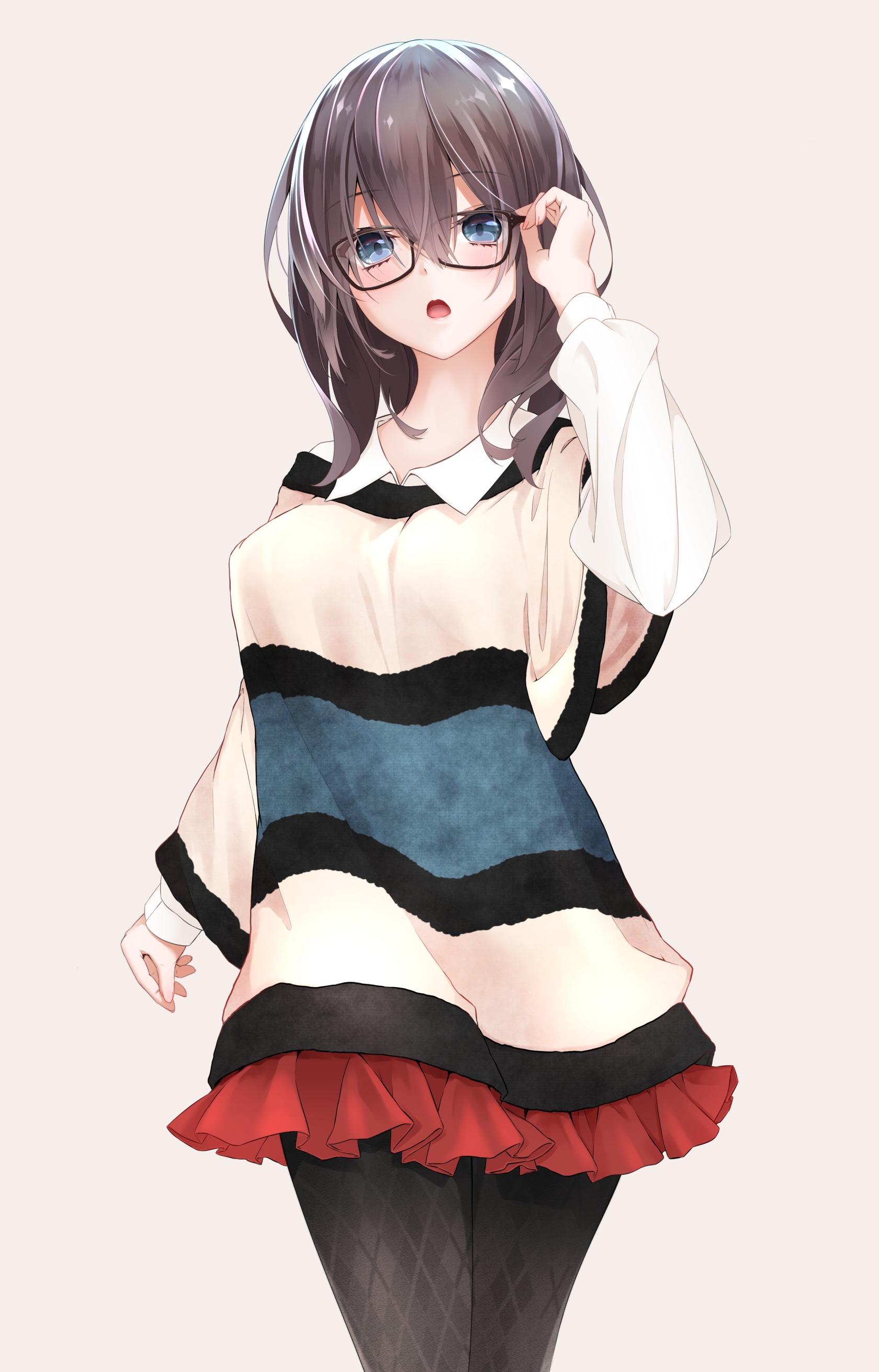 Anime girl with glasses adjusting them HD Phone Wallpaper