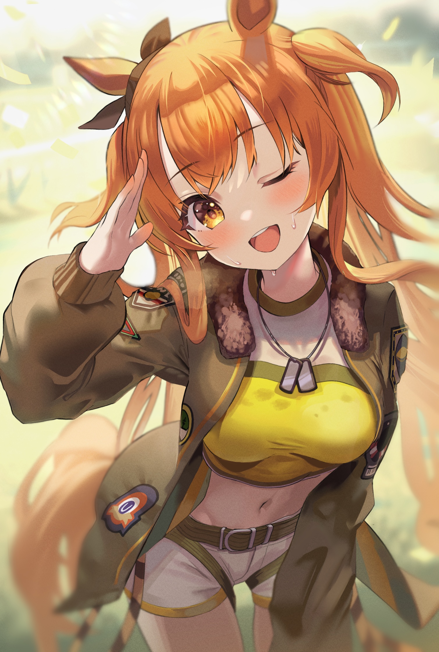 Anime girl with horse ears saluting HD Phone Wallpaper