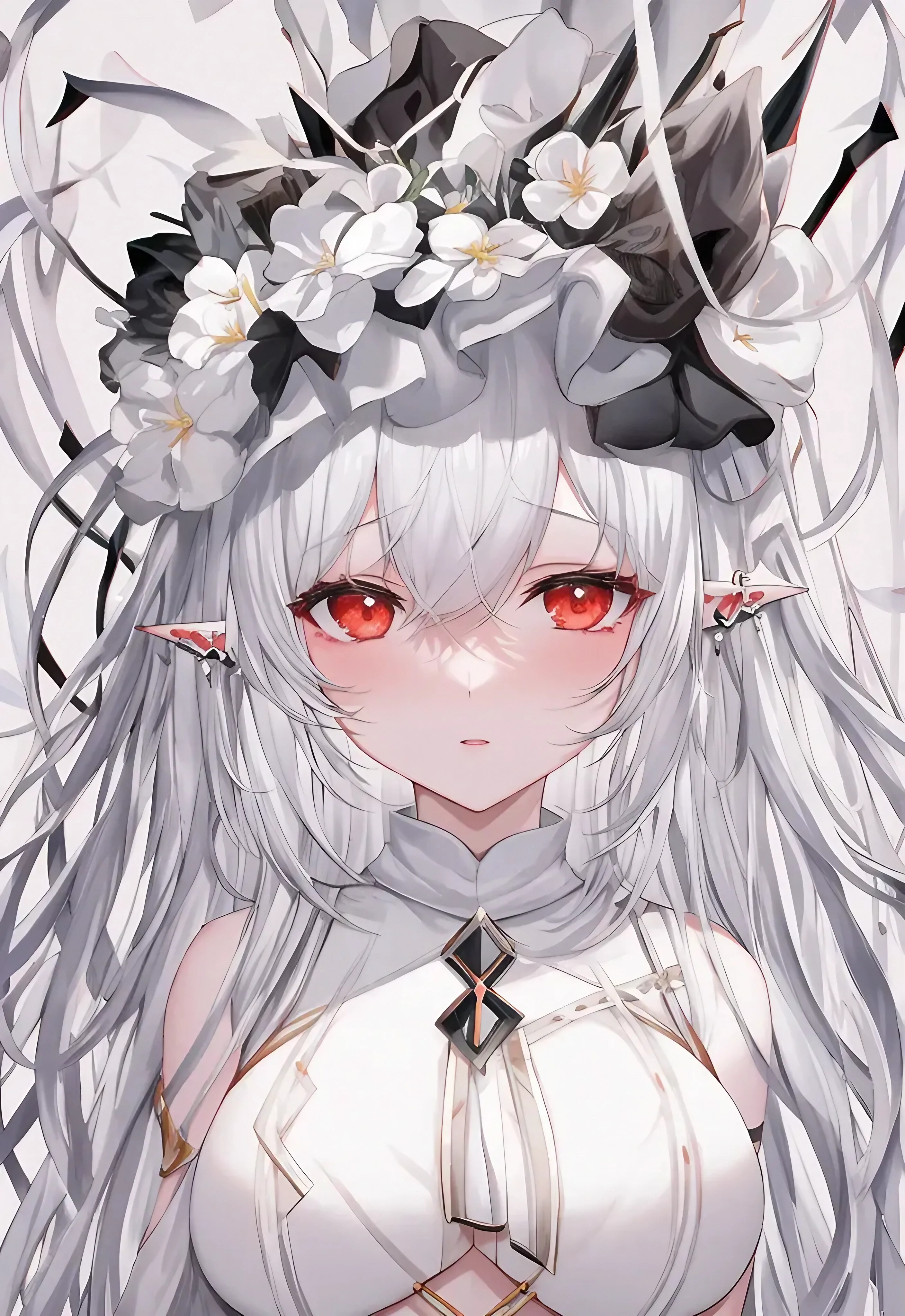 Anime girl with red eyes and white hair, Arknights HD Phone Wallpaper