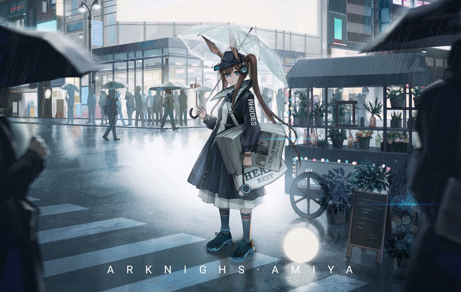 Arknights Amiya in the Rain HD Wallpaper