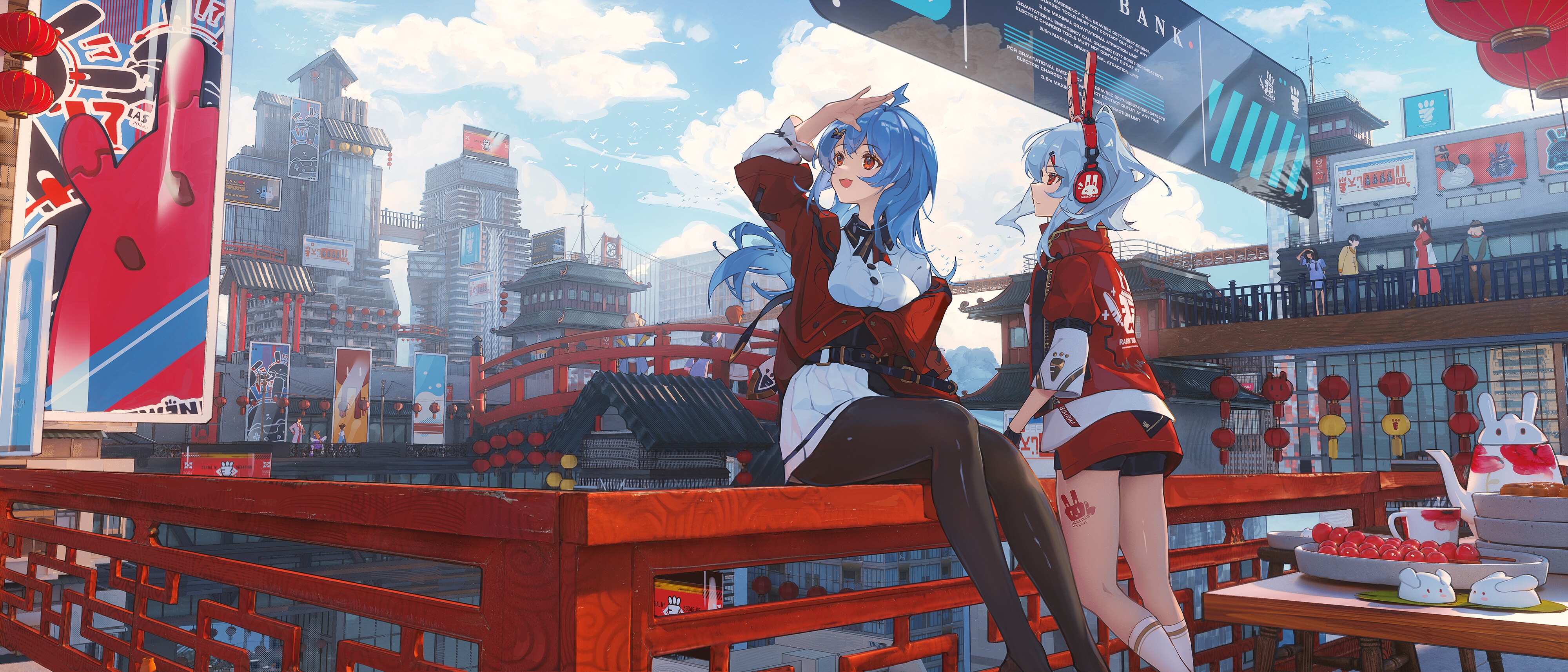 4K Bilibili characters in a futuristic city HD Wallpaper