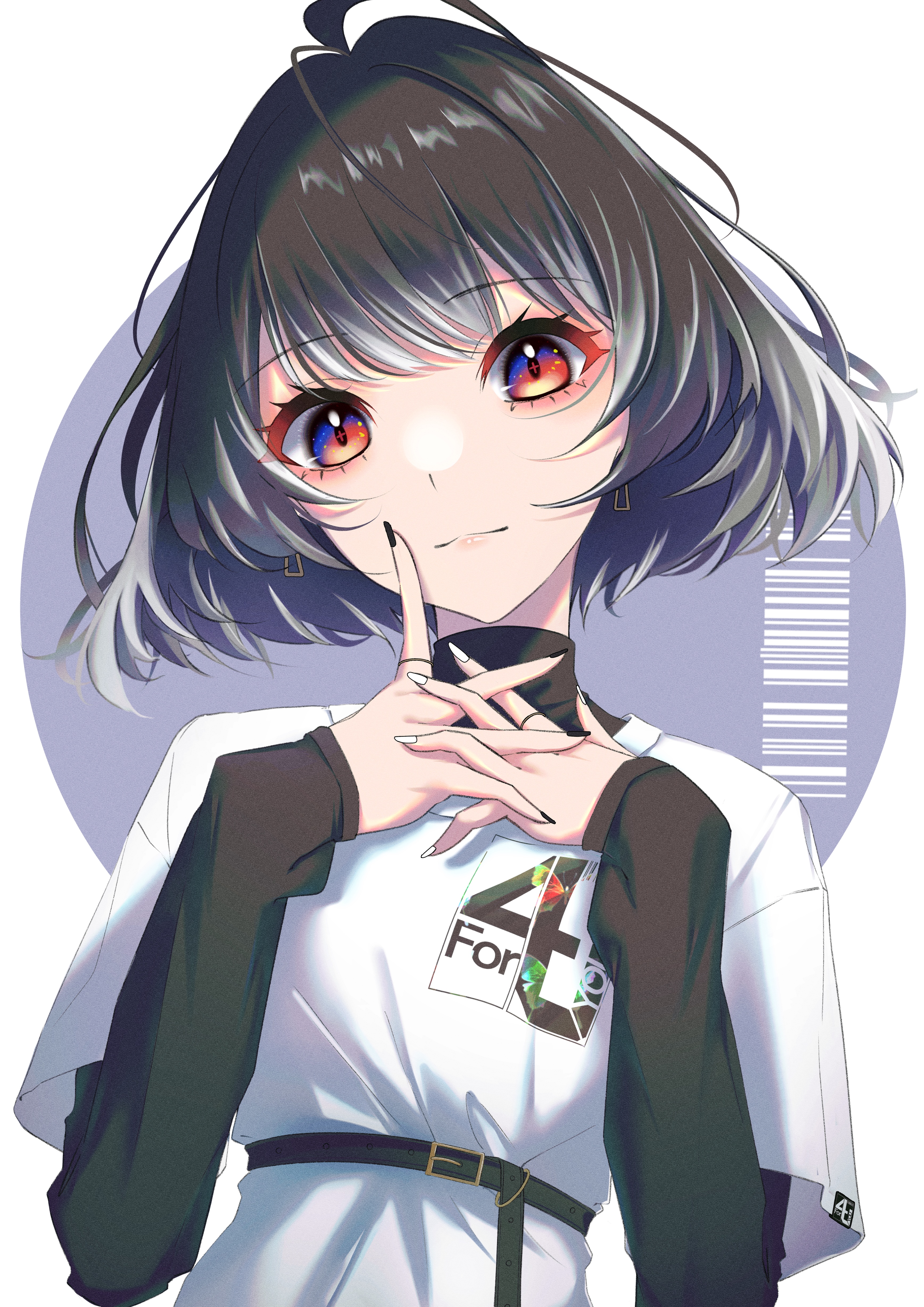 Anime girl with short dark hair and colorful eyes HD Phone Wallpaper