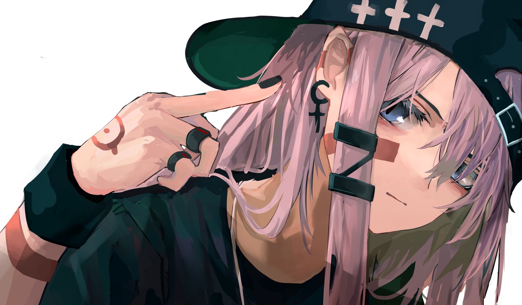 Anime girl with pink hair and a hat HD Wallpaper