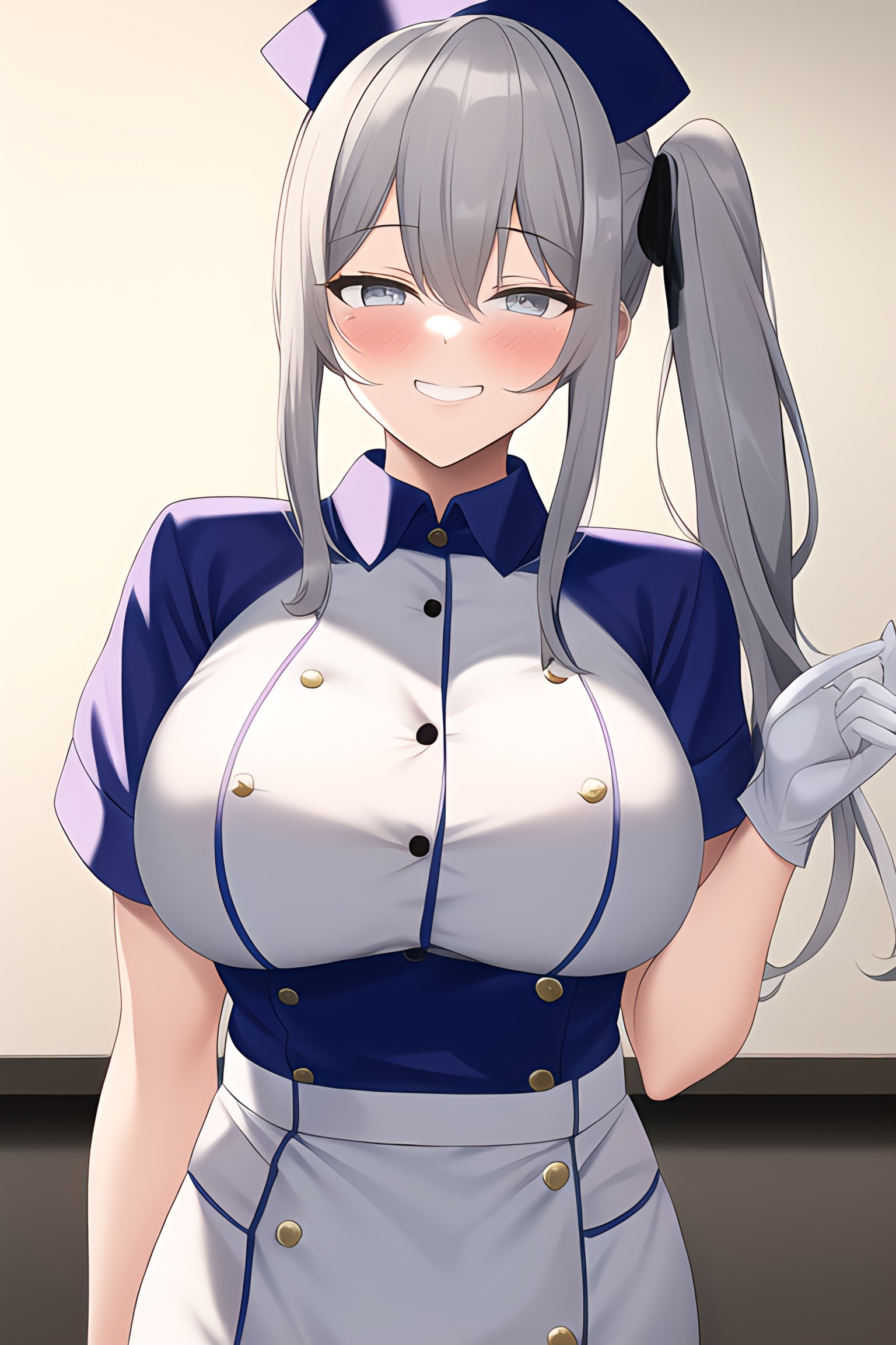 Anime nurse with grey hair and blue outfit HD Phone Wallpaper