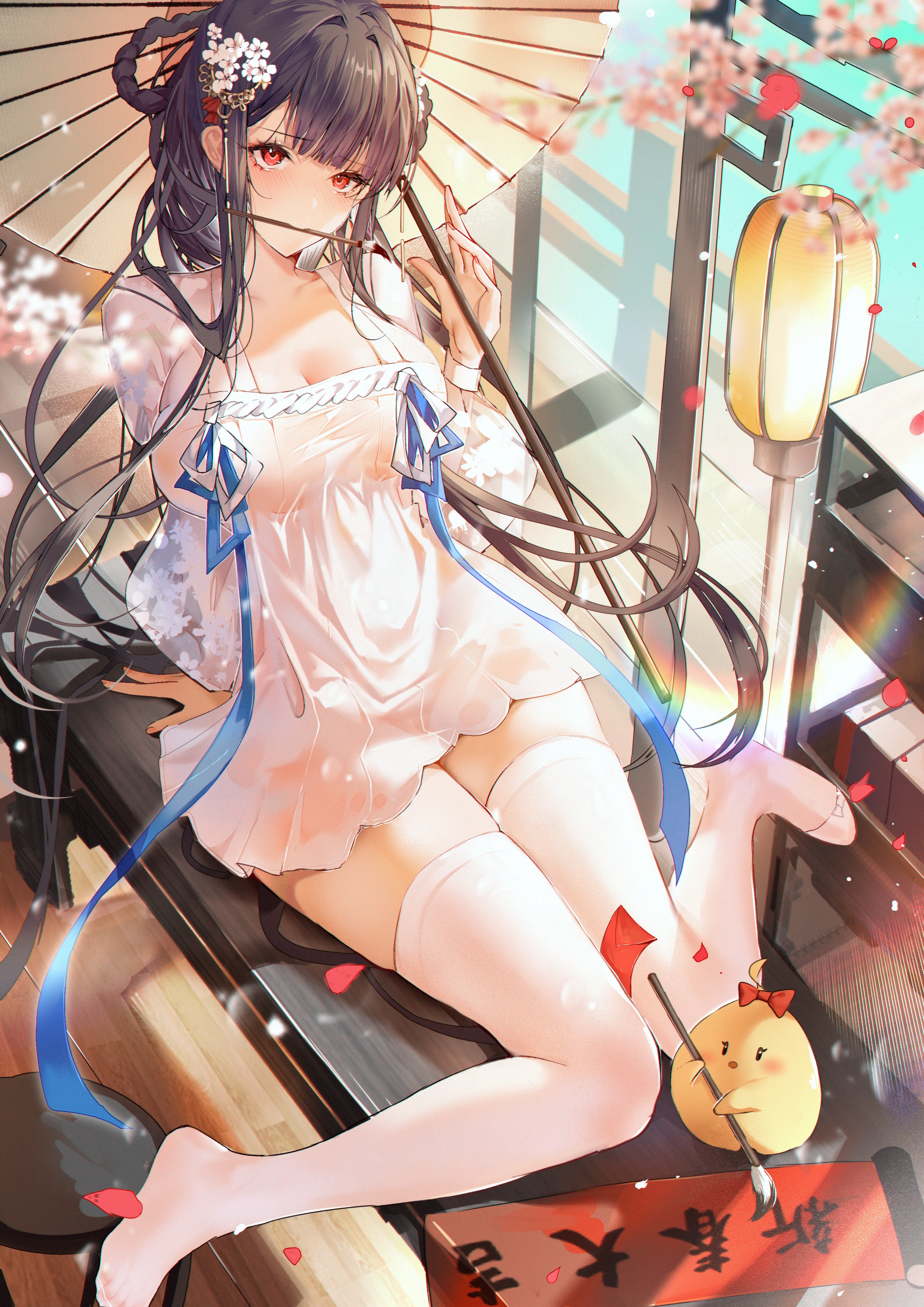 Azur Lane girl with umbrella and cherry blossoms HD Phone Wallpaper