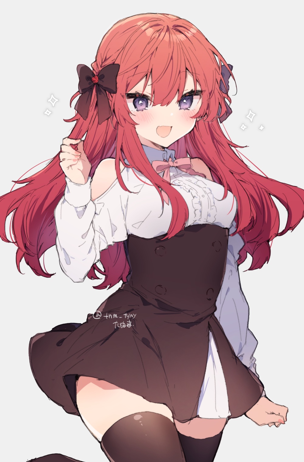 Redhead girl with purple eyes and a bow HD Phone Wallpaper
