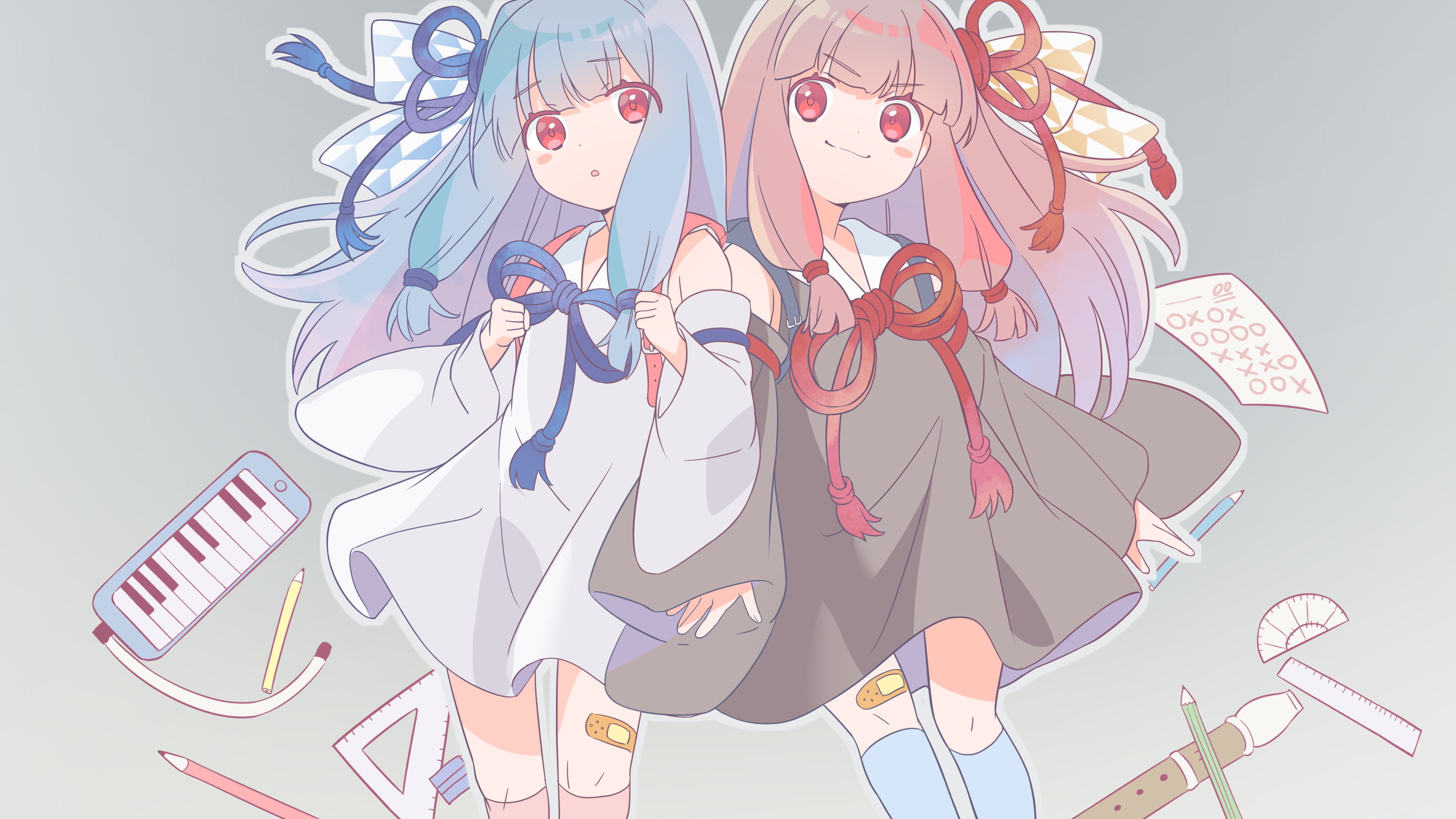 Kotonoha Akane and Kotonoha Aoi with school supplies HD Wallpaper
