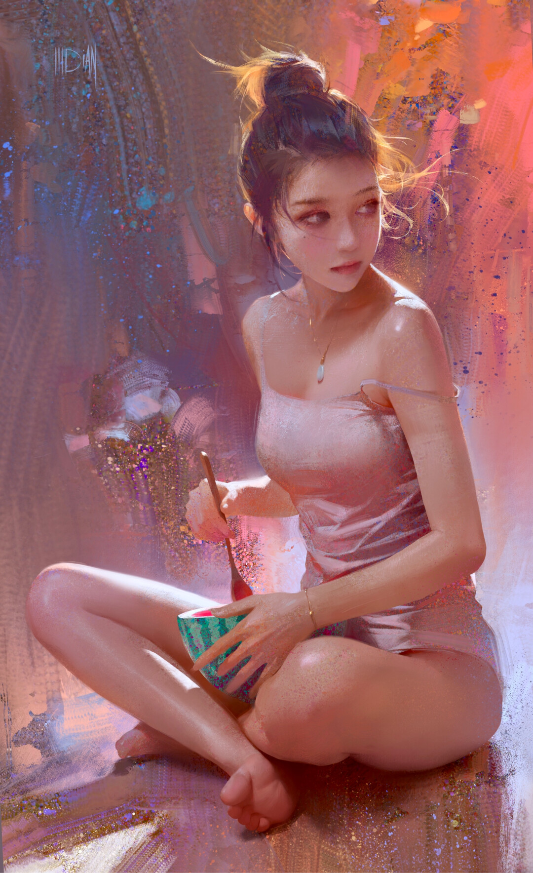 ILLDIAN artwork of a woman with watermelon HD Phone Wallpaper