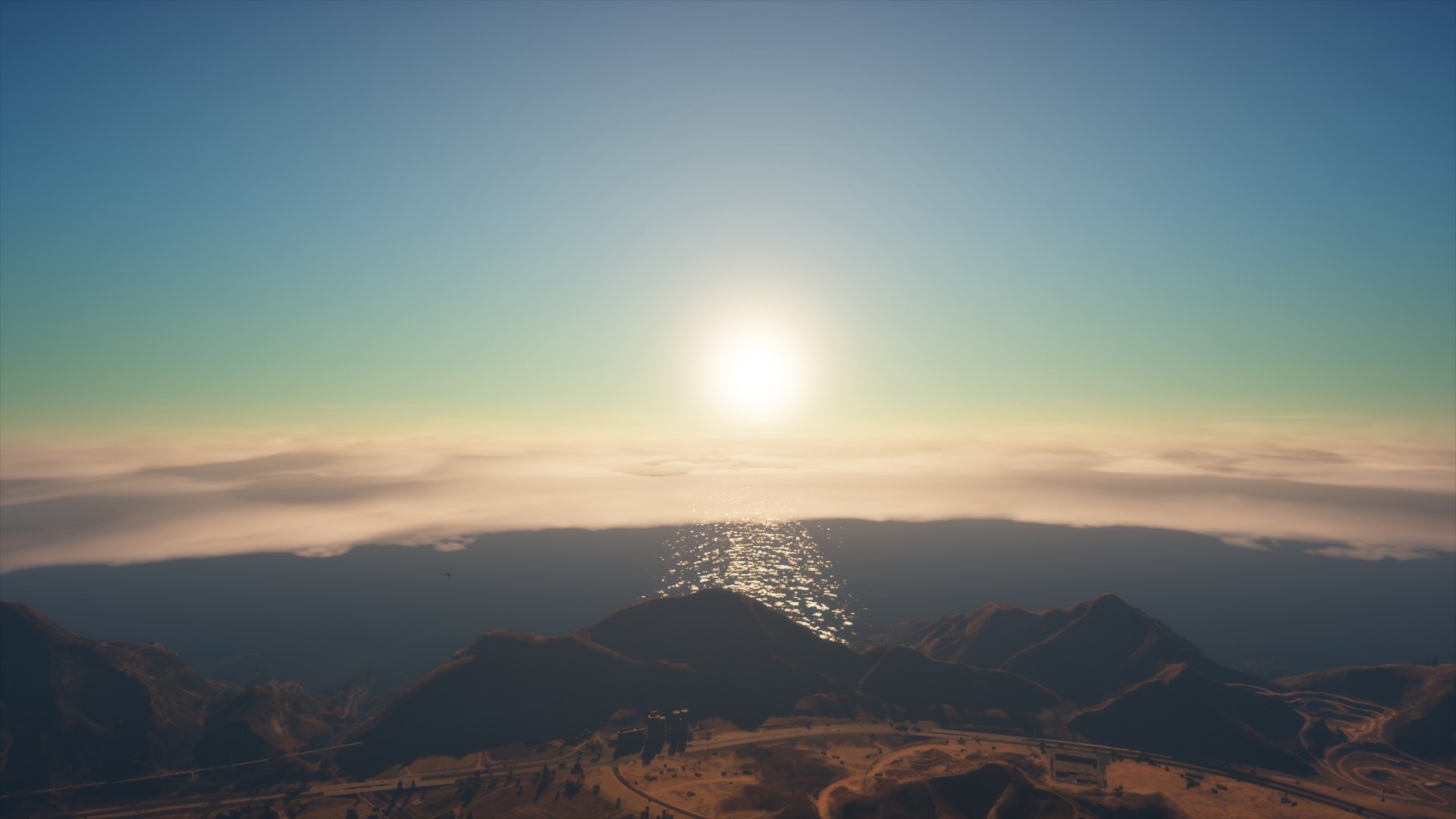 Grand Theft Auto V sunrise over water and hills HD Wallpaper