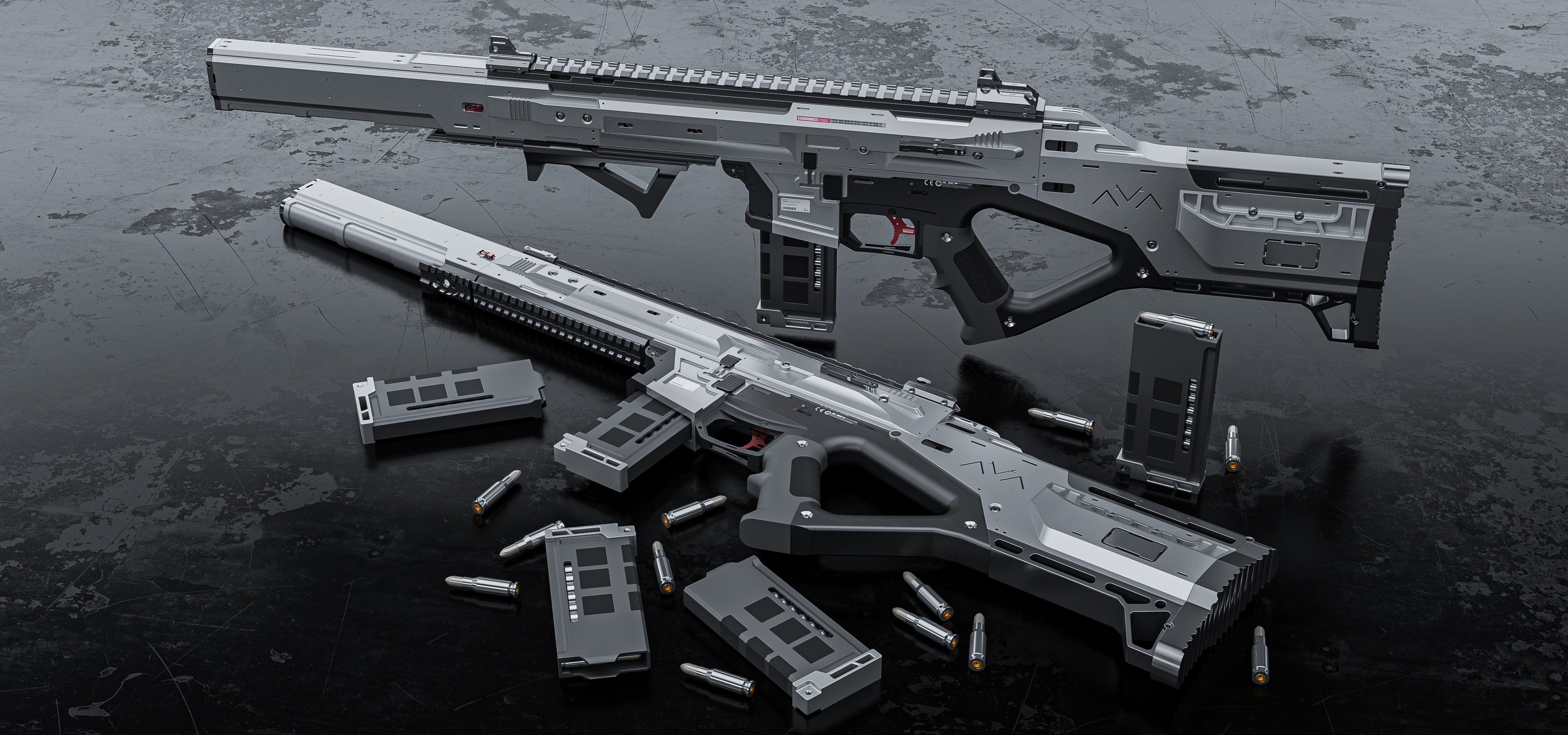 4K Science Fiction Assault Rifles and Ammunition HD Wallpaper