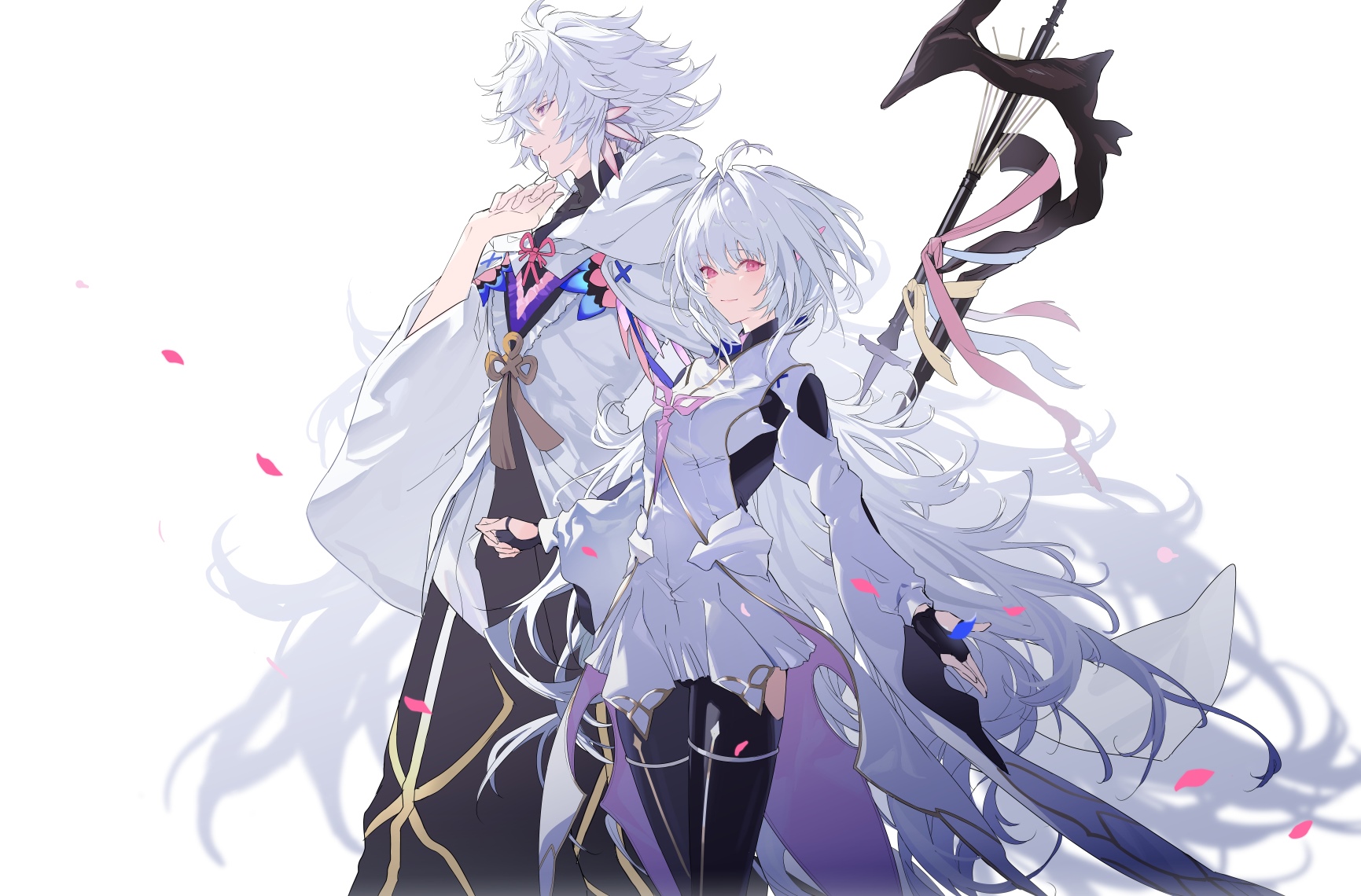 Two anime characters with white hair and red eyes HD Wallpaper
