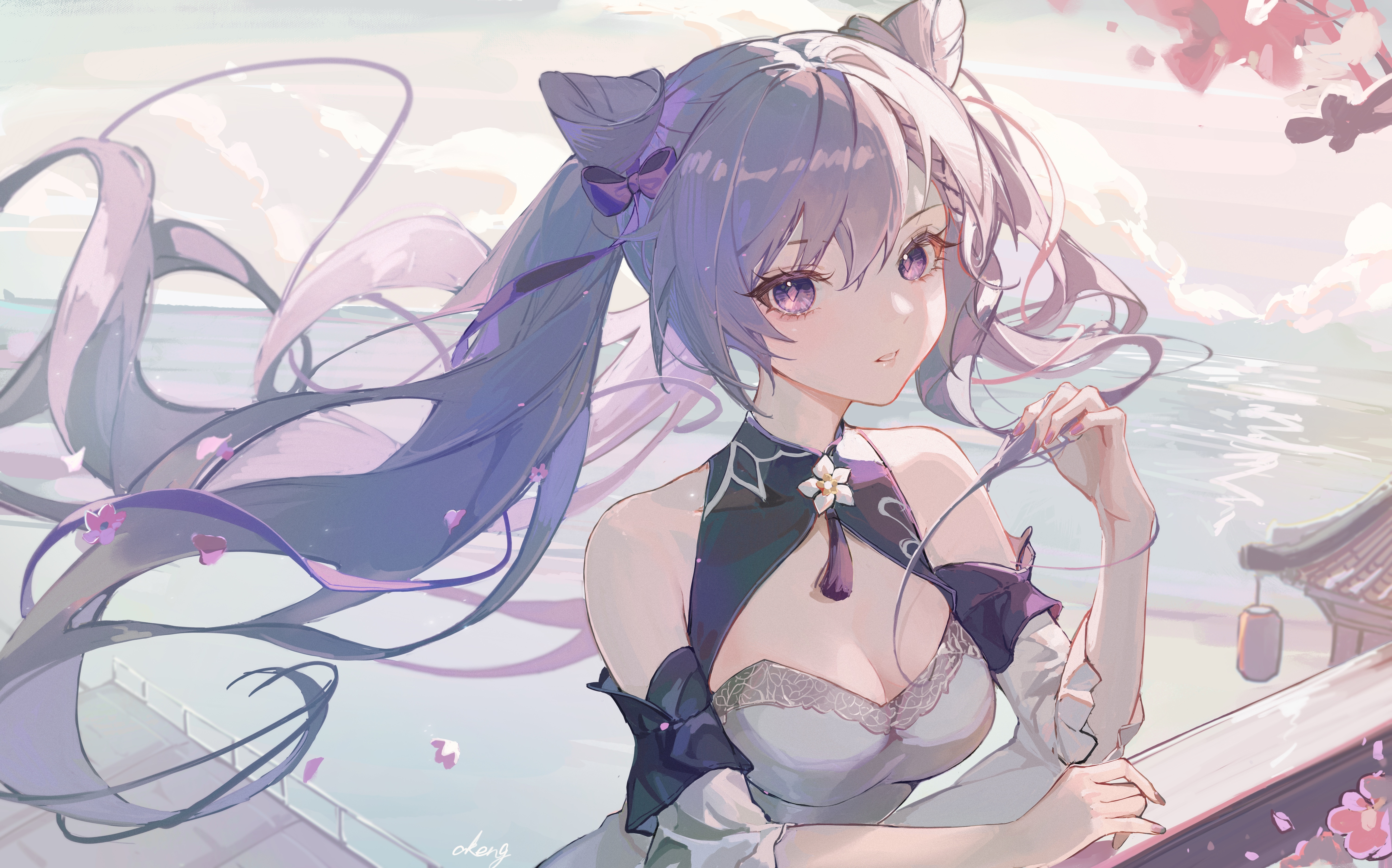 4K Keqing from Genshin Impact with purple hair and eyes HD Wallpaper