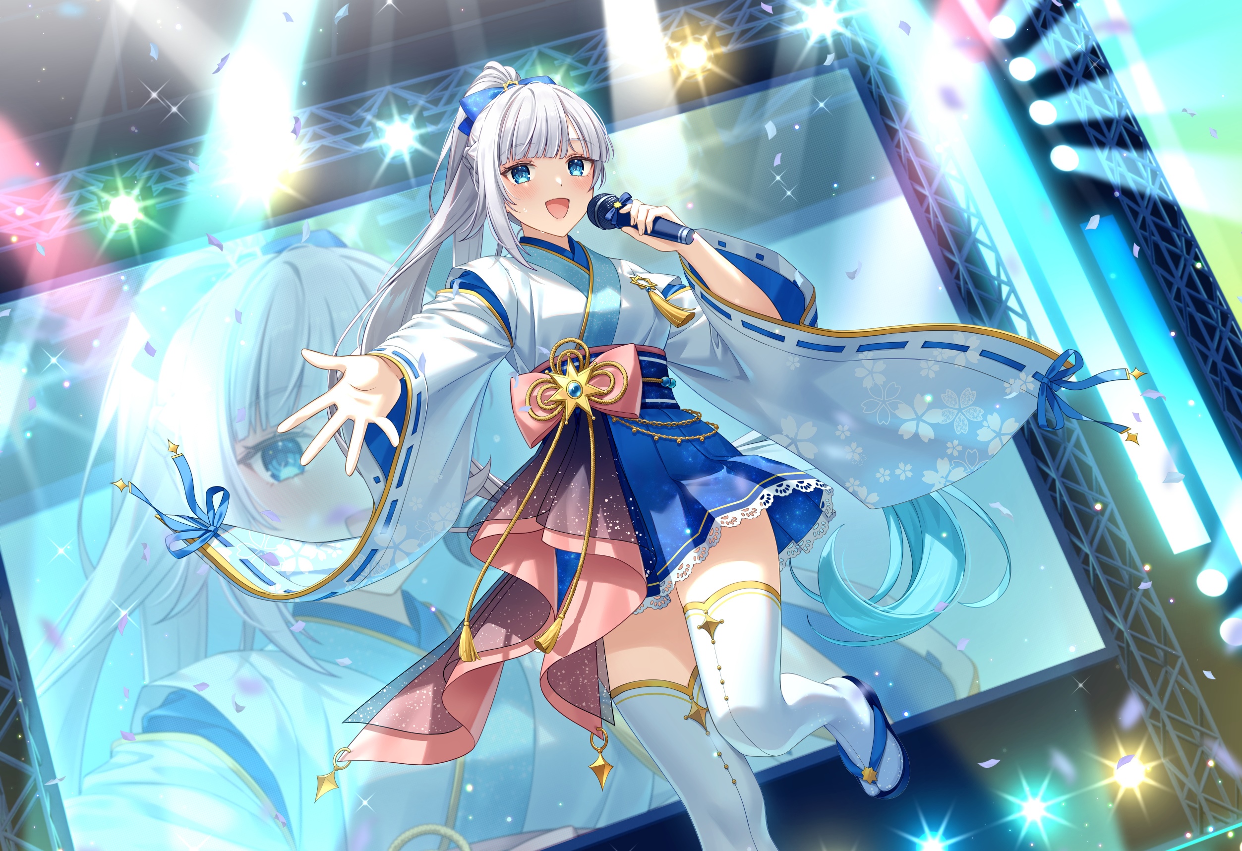 Anime girl with microphone on stage with stage lights HD Wallpaper