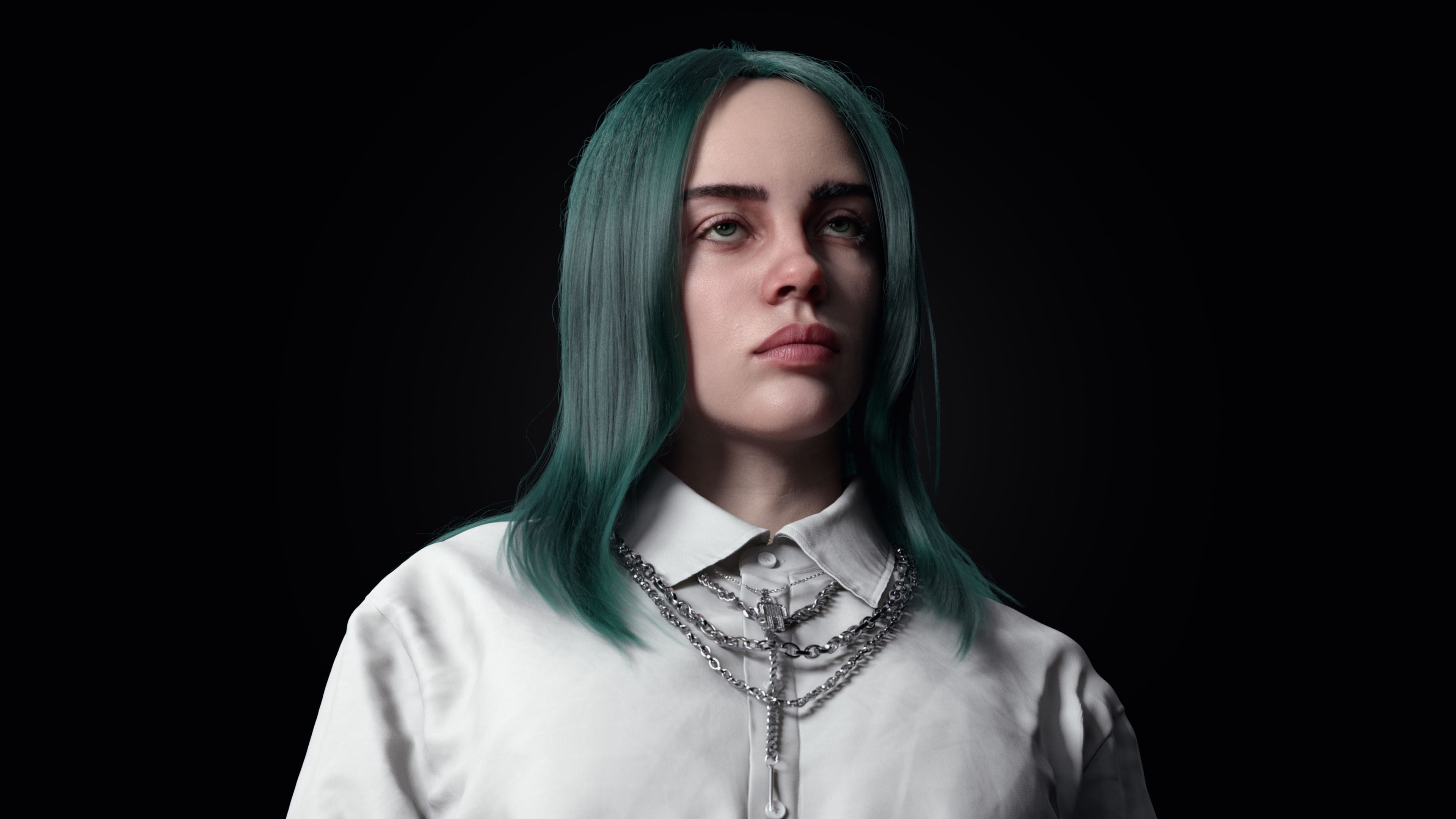 Billie Eilish with green hair and chains HD Wallpaper