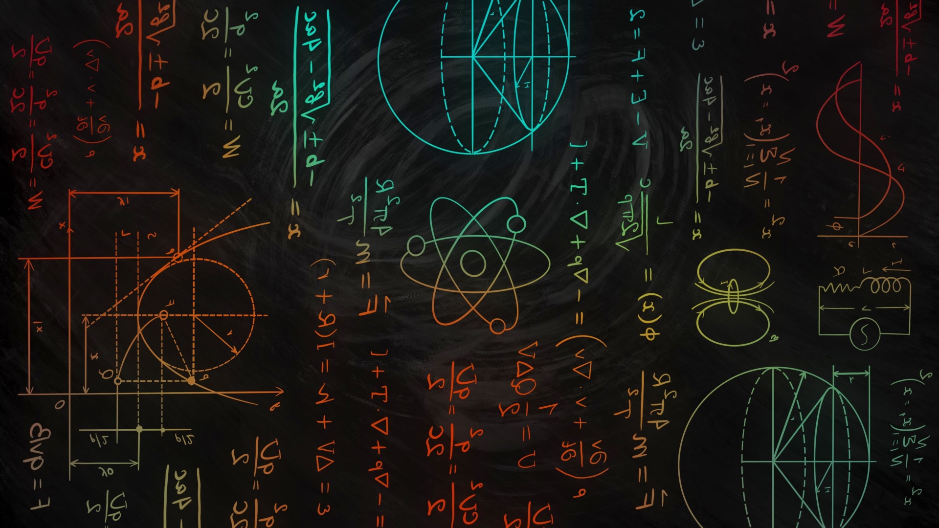 Mathematical formulas and scientific diagrams on a blackboard HD Wallpaper