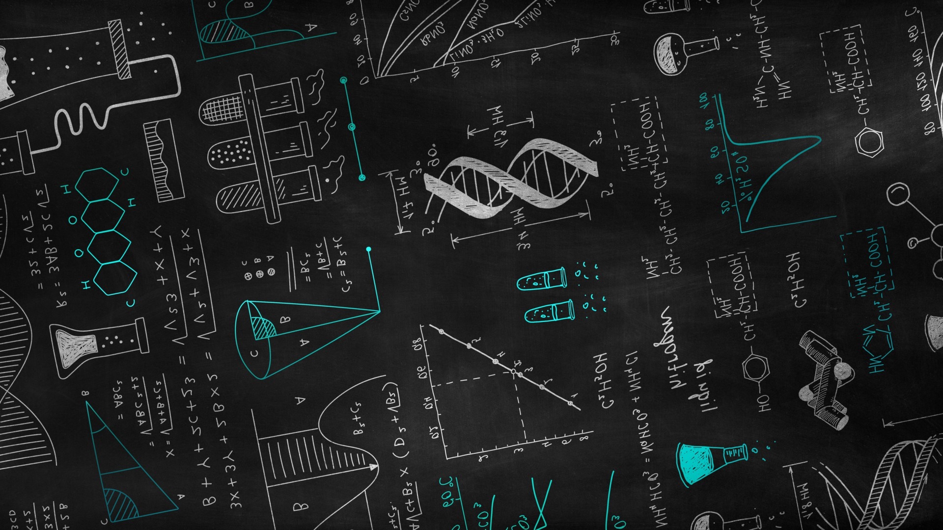 Chemistry and Math Formulas on Black Background HD Wallpaper