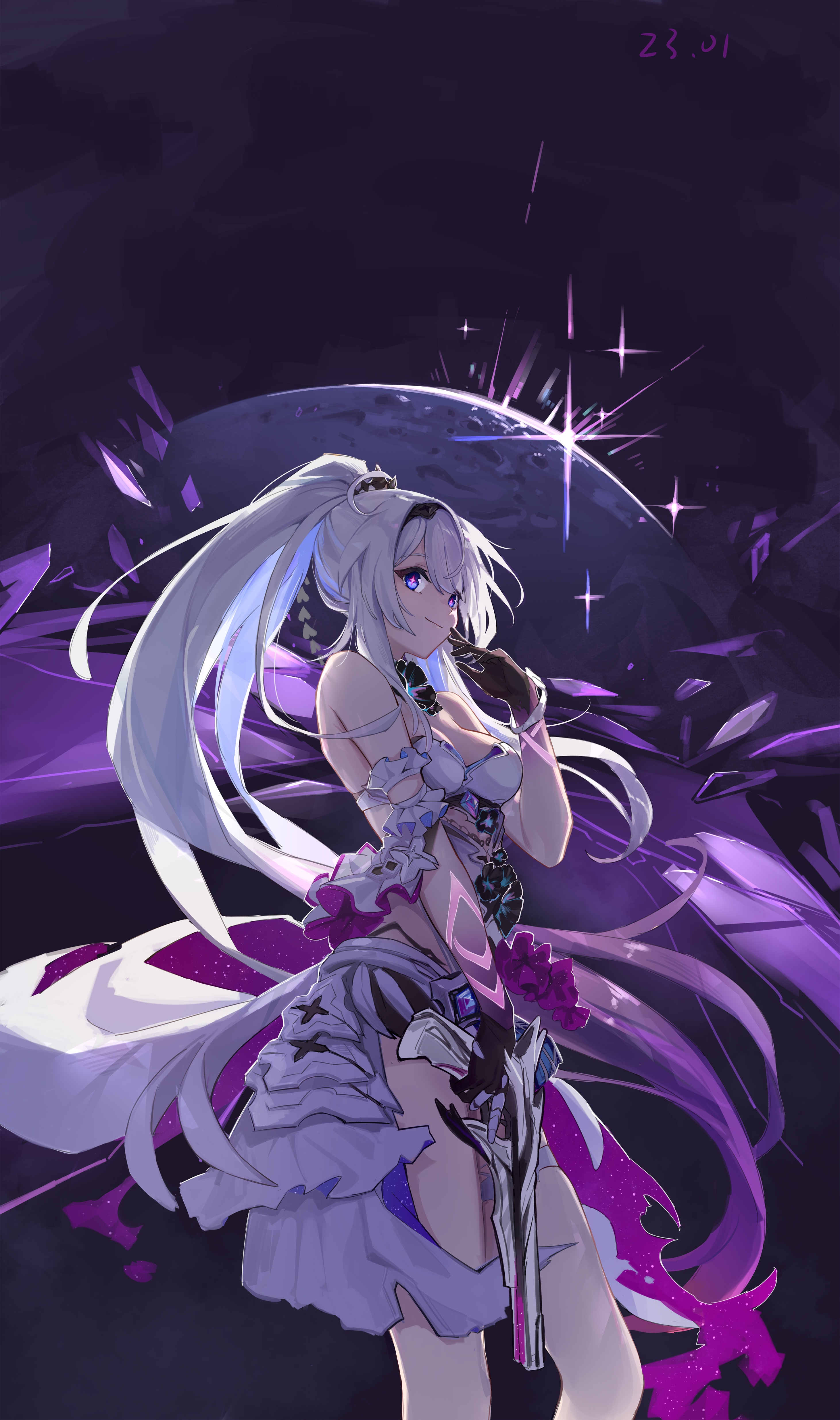 Kiana Kaslana from Honkai Impact 3rd with a Moon background HD Phone Wallpaper