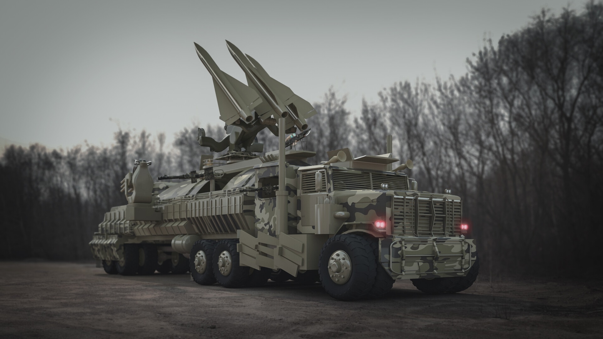 Science fiction military missile launcher truck HD Wallpaper