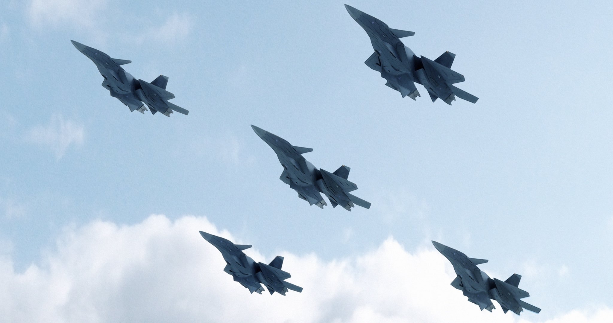 Five fighter jets flying in formation HD Wallpaper