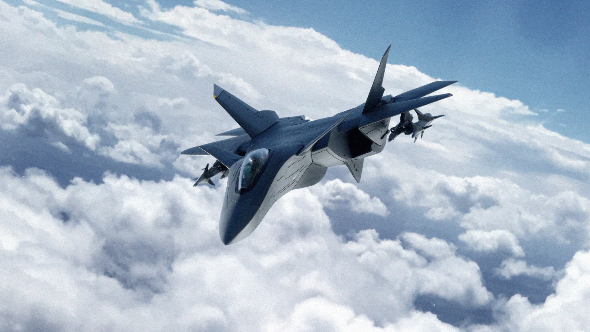 Sentou Yousei Yukikaze fighter jet flying through clouds HD Wallpaper