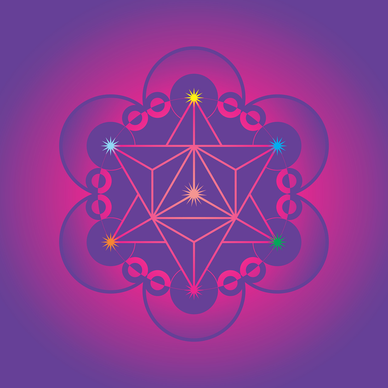 Metatron Cube with colorful stars and arches HD Wallpaper