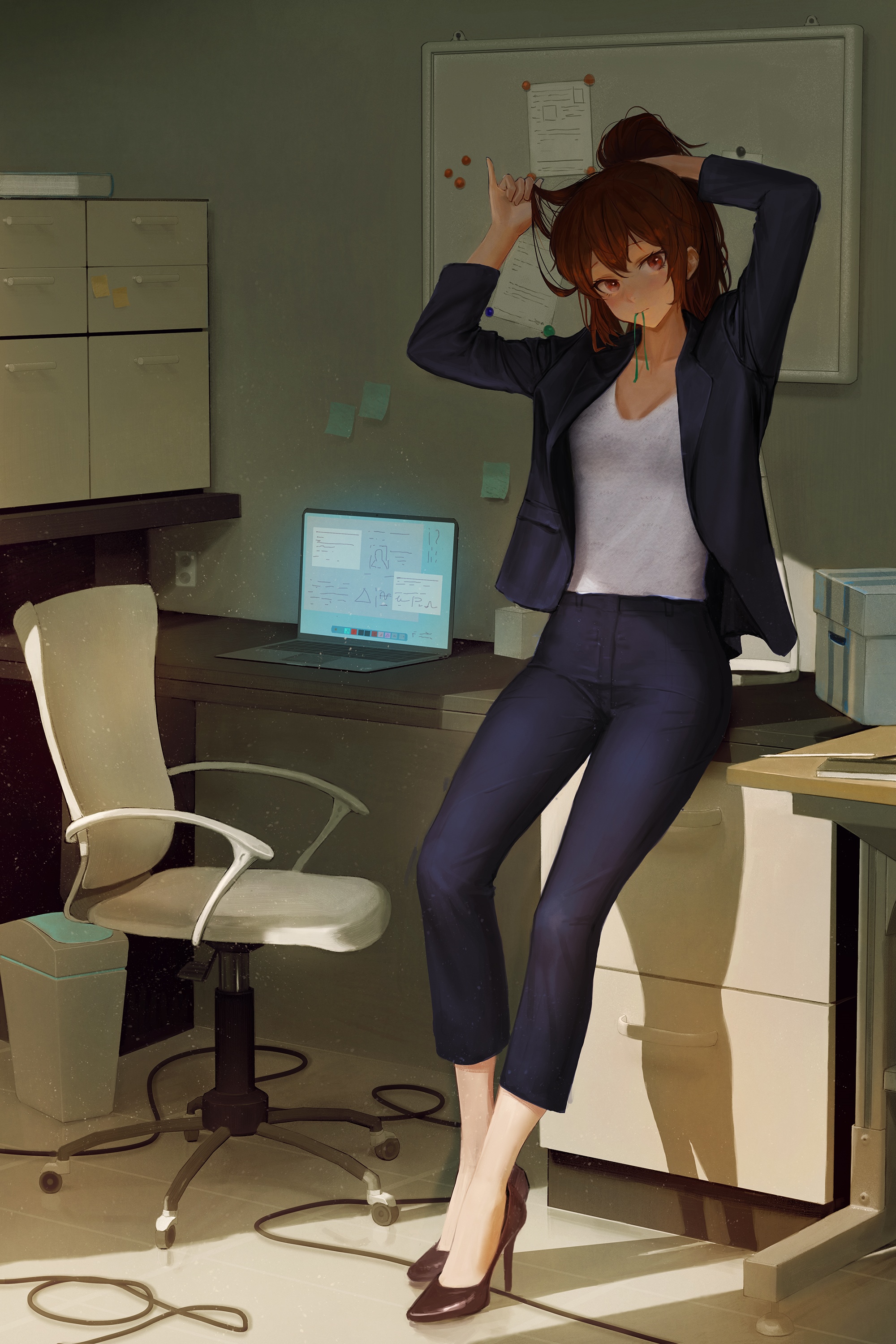 Office girl with ponytail and heels in an office HD Phone Wallpaper