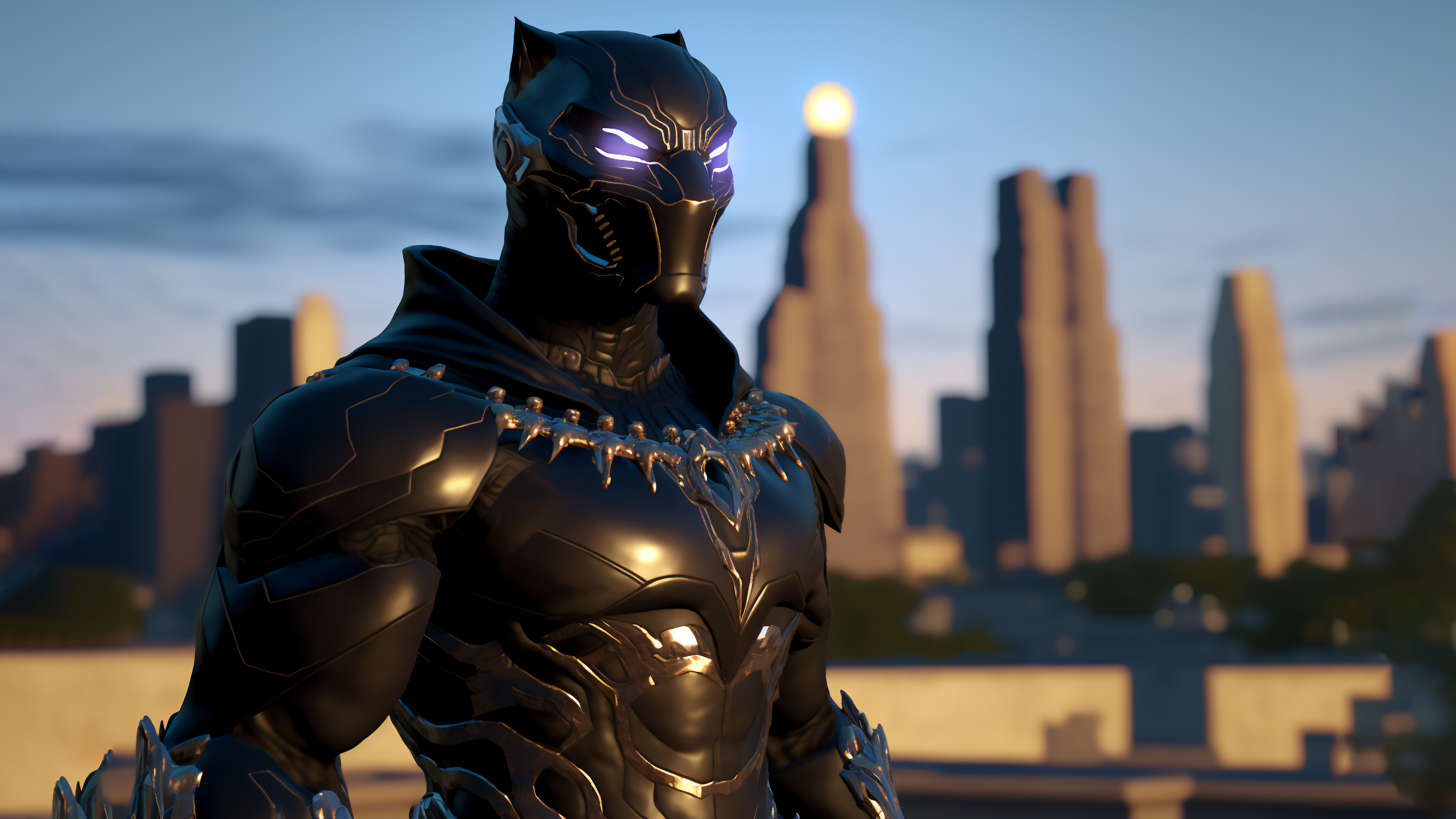 Black Panther in a city at dusk HD Wallpaper