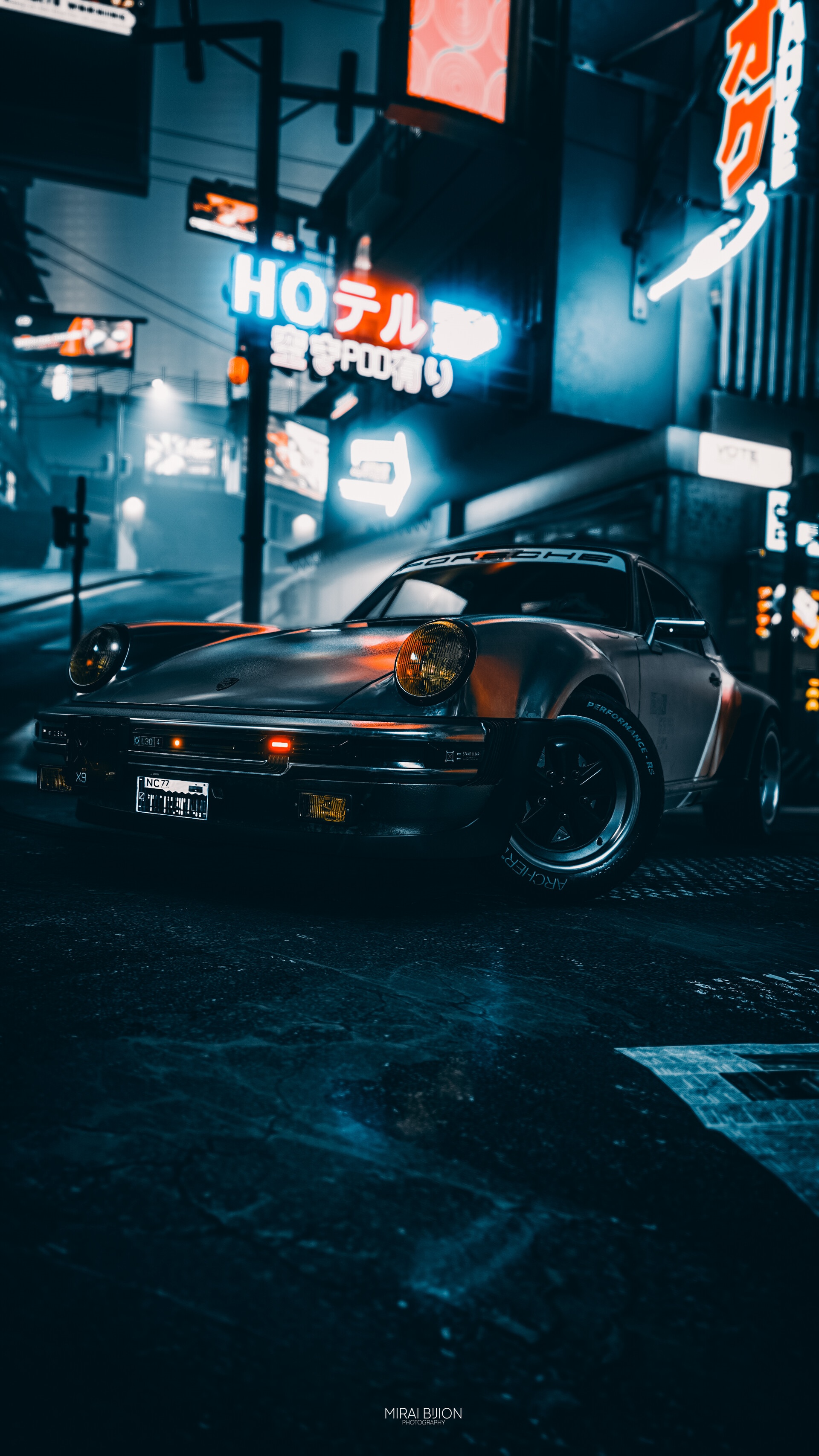 Cyberpunk Porsche 911 on a Neon Street HD Phone Wallpaper