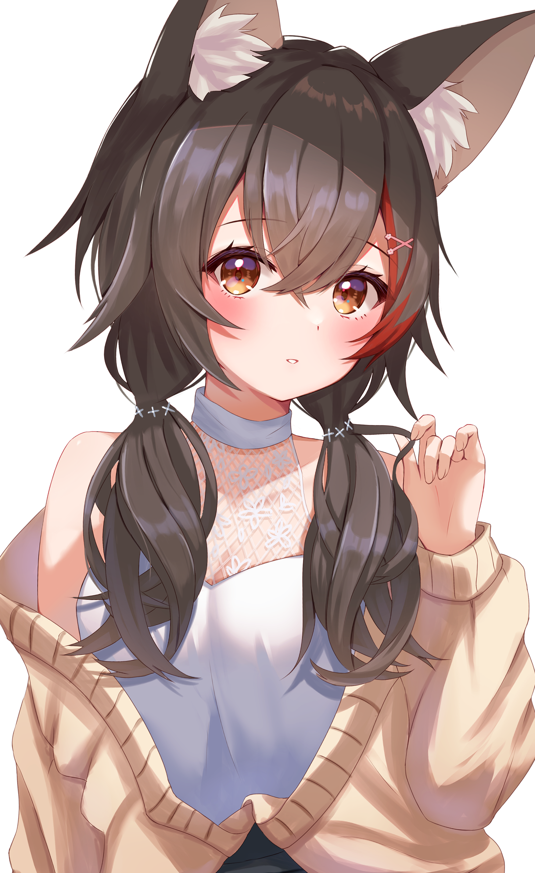 Anime girl with wolf ears and twintails HD Phone Wallpaper