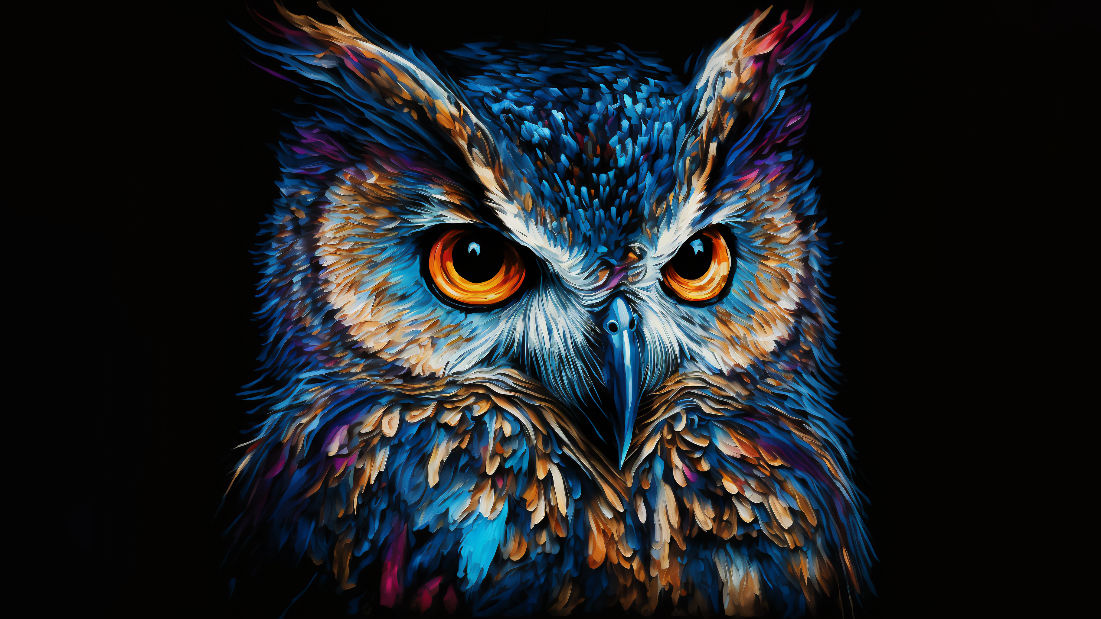 Painting of an owl with colorful feathers HD Wallpaper