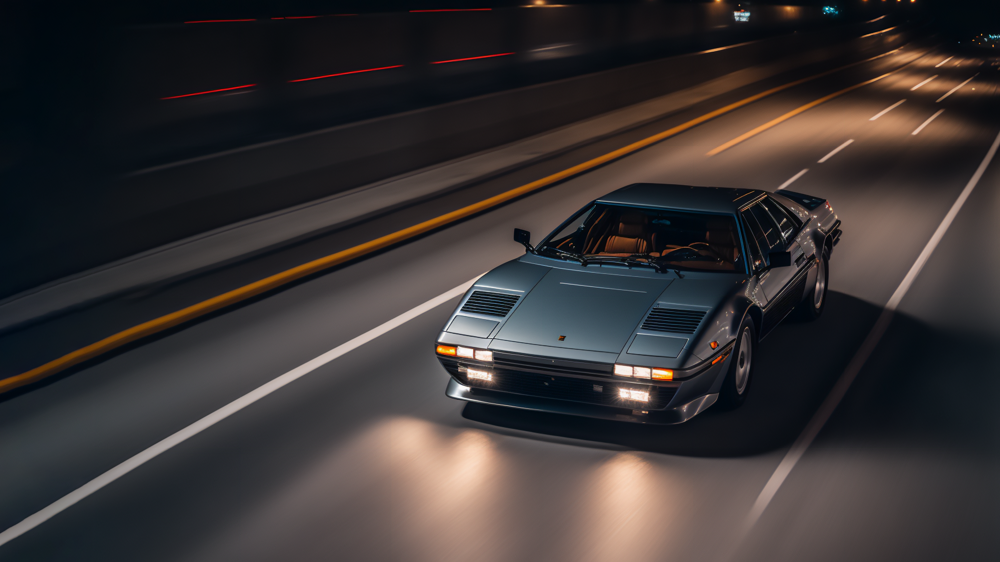 Ferrari driving on a highway at night HD Wallpaper
