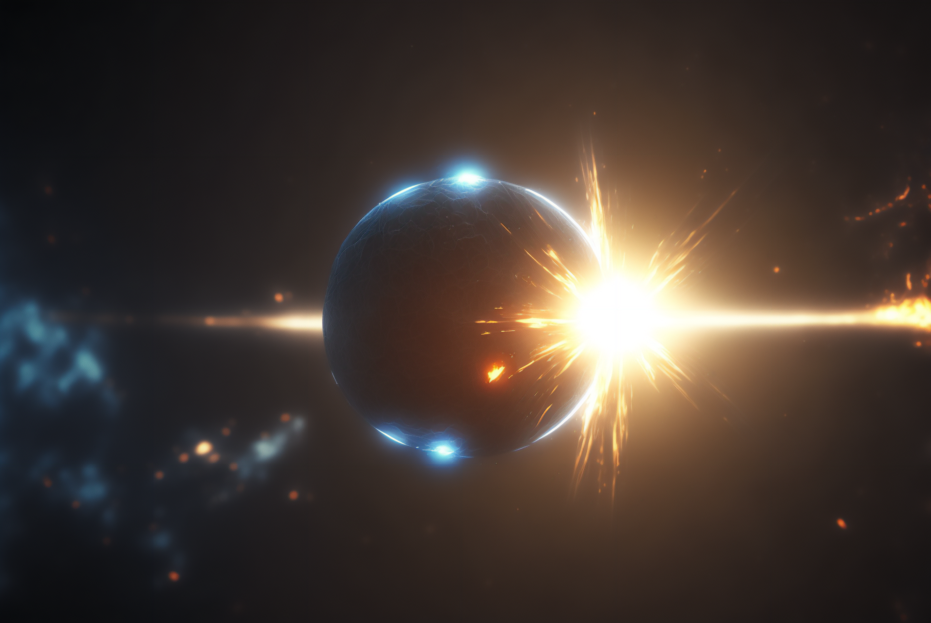 Planet with a bright explosion in space HD Wallpaper