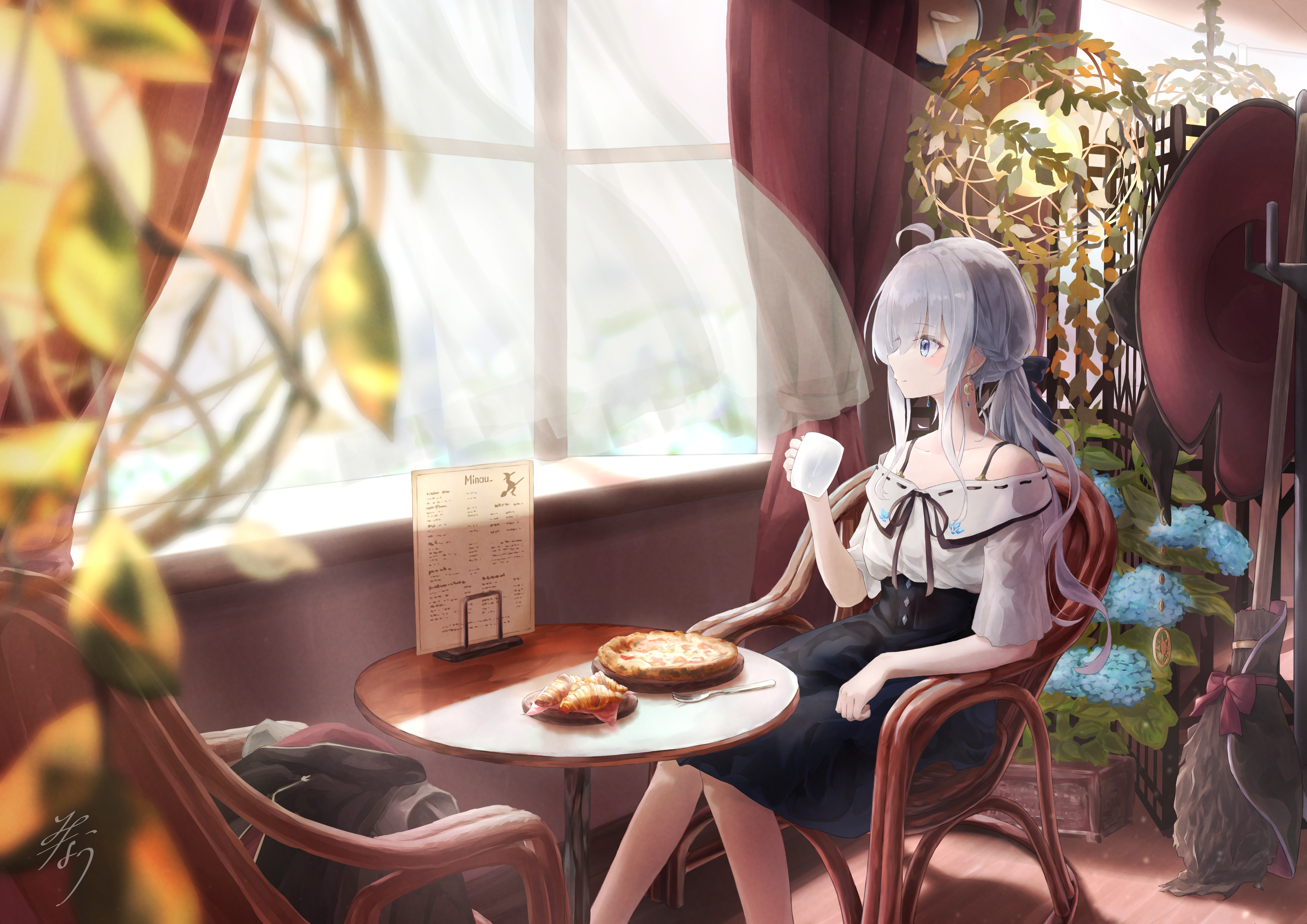 Elaina in a cafe with food and drink HD Wallpaper