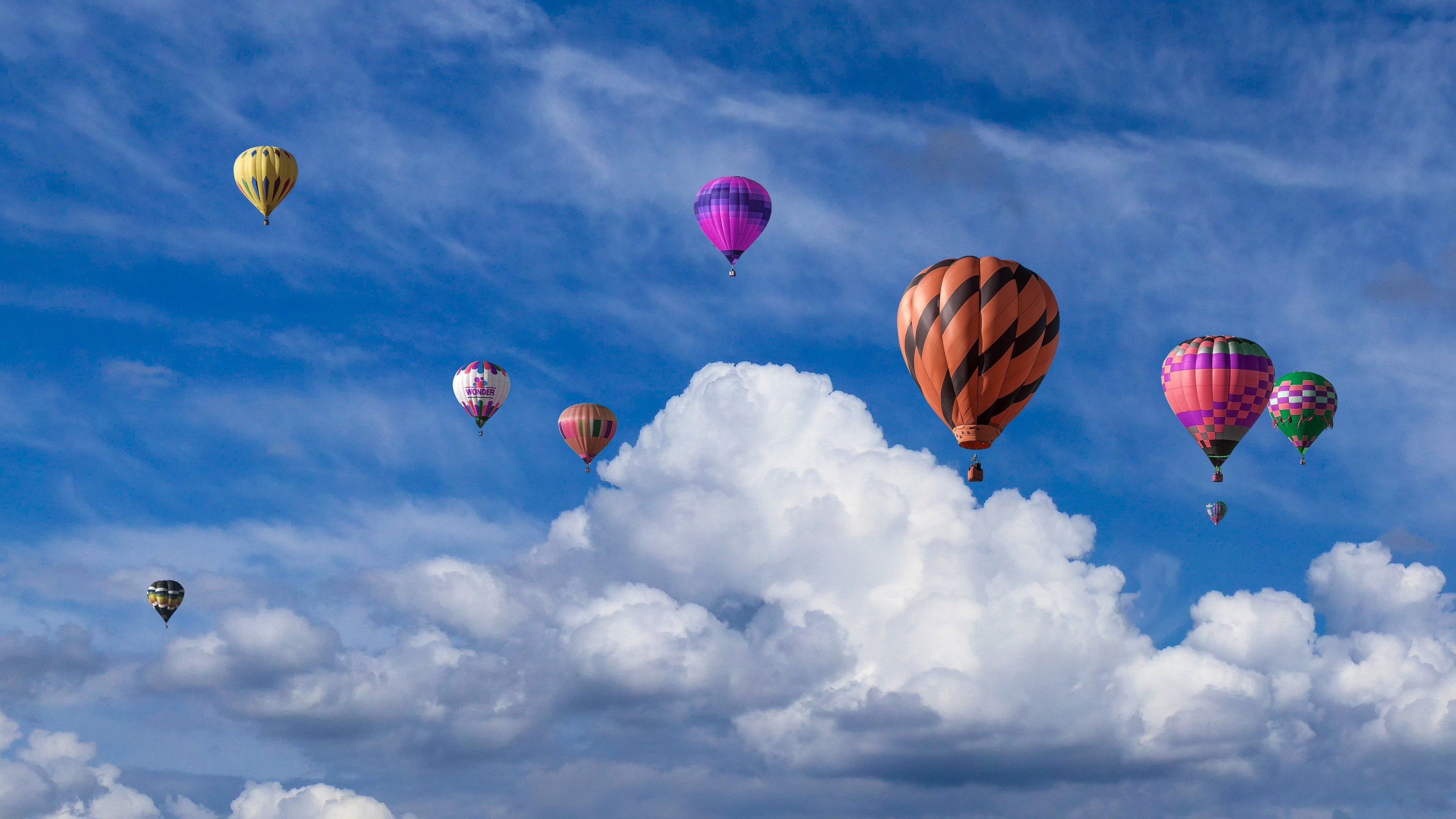 Hot air balloons in a cloudy sky HD Wallpaper