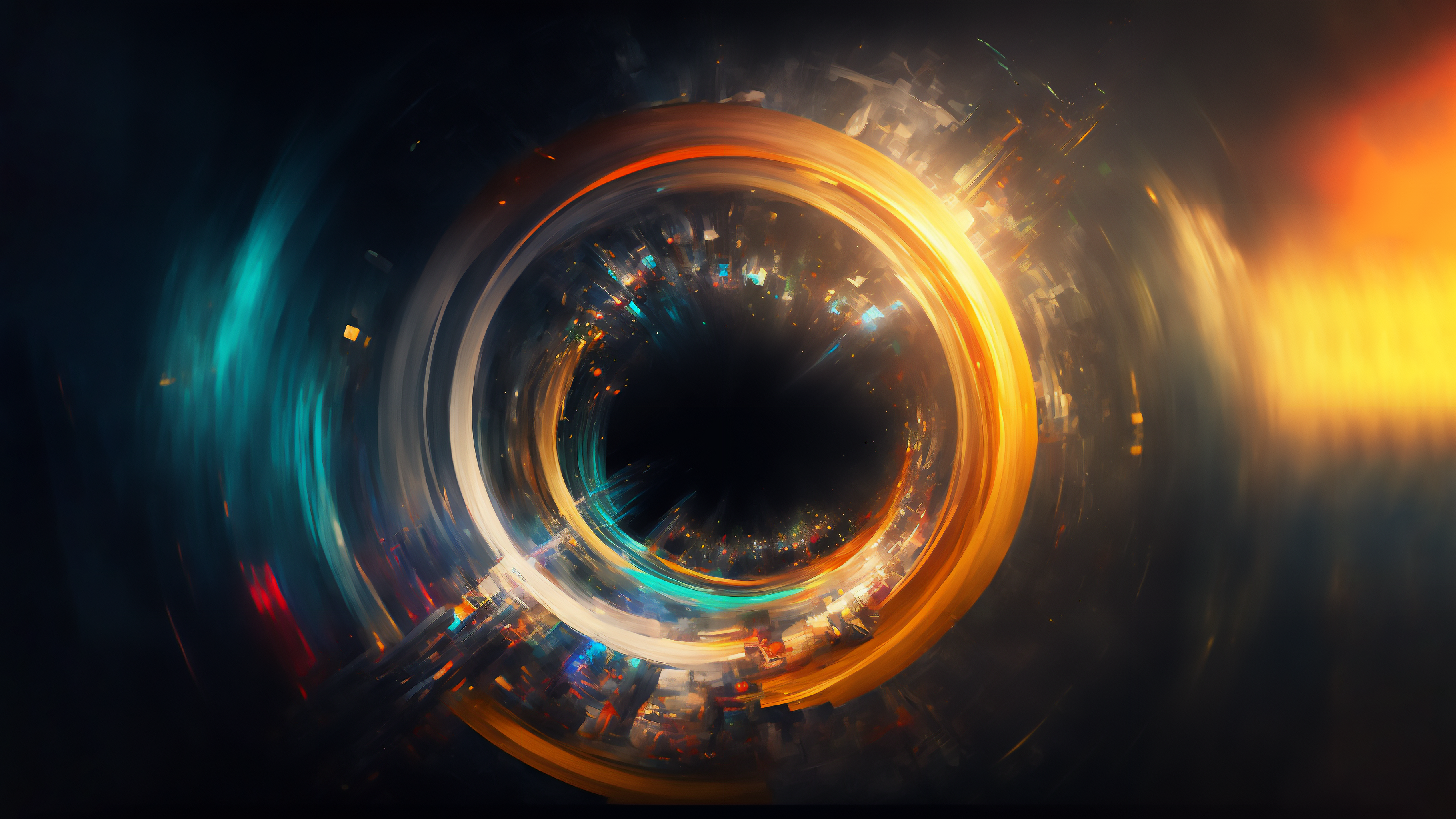 Abstract vortex with glowing rings and light streaks HD Wallpaper
