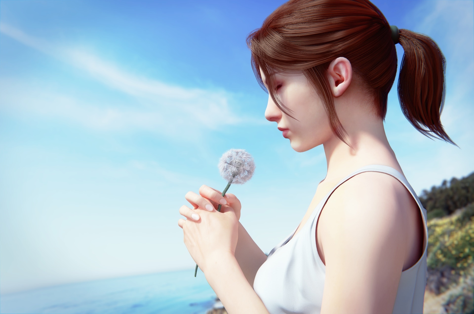 Zoey from Left 4 Dead 2 holding a dandelion HD Wallpaper