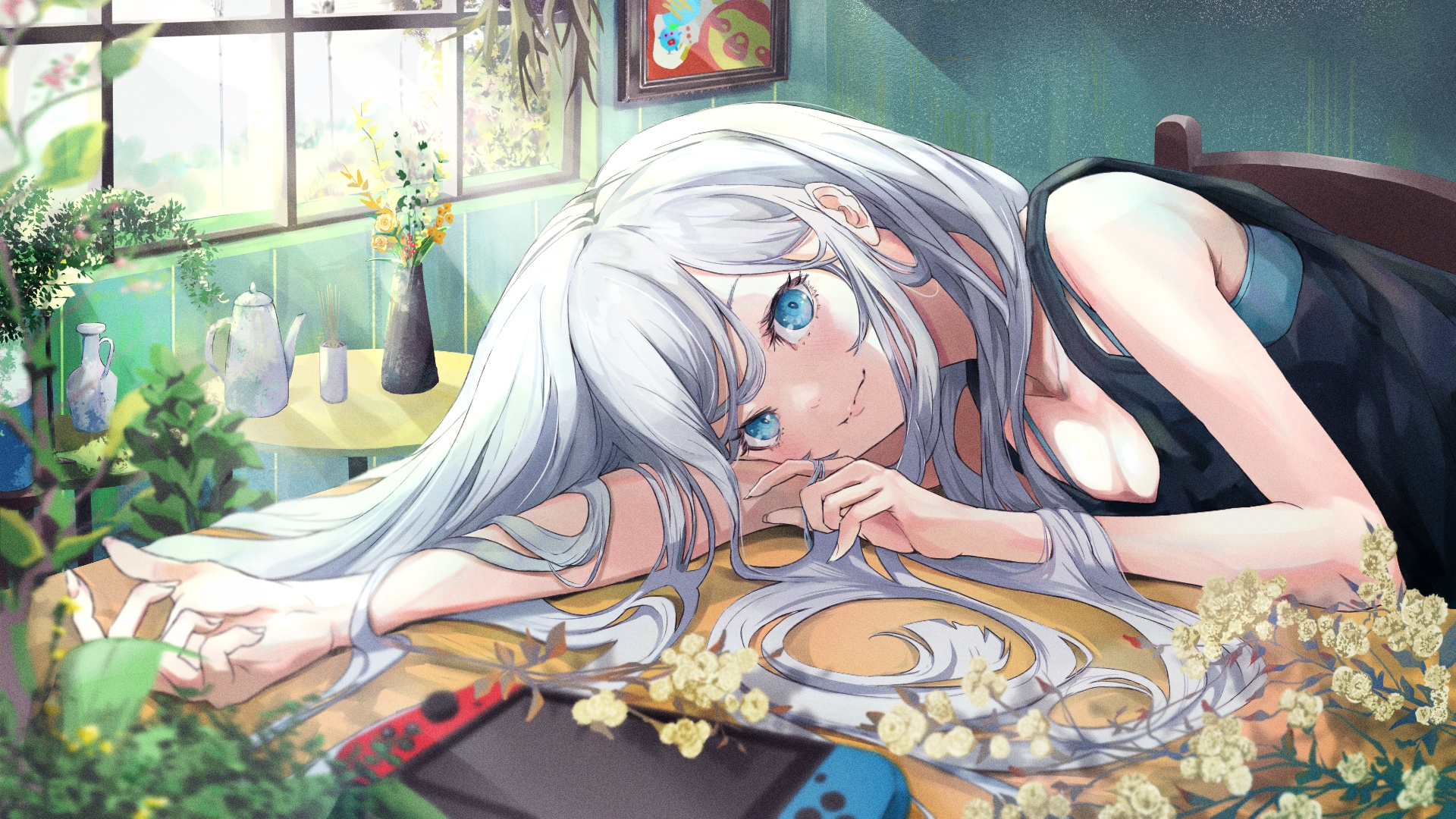 Girl with silver hair and Nintendo Switch HD Wallpaper