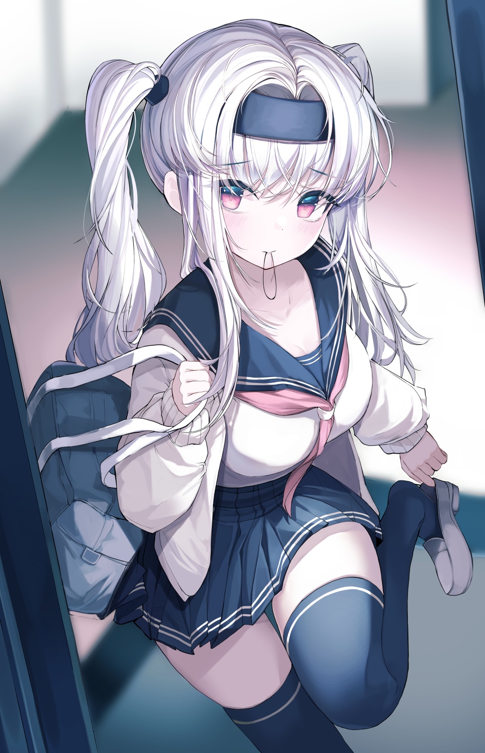 Schoolgirl with twintails in a school uniform HD Phone Wallpaper