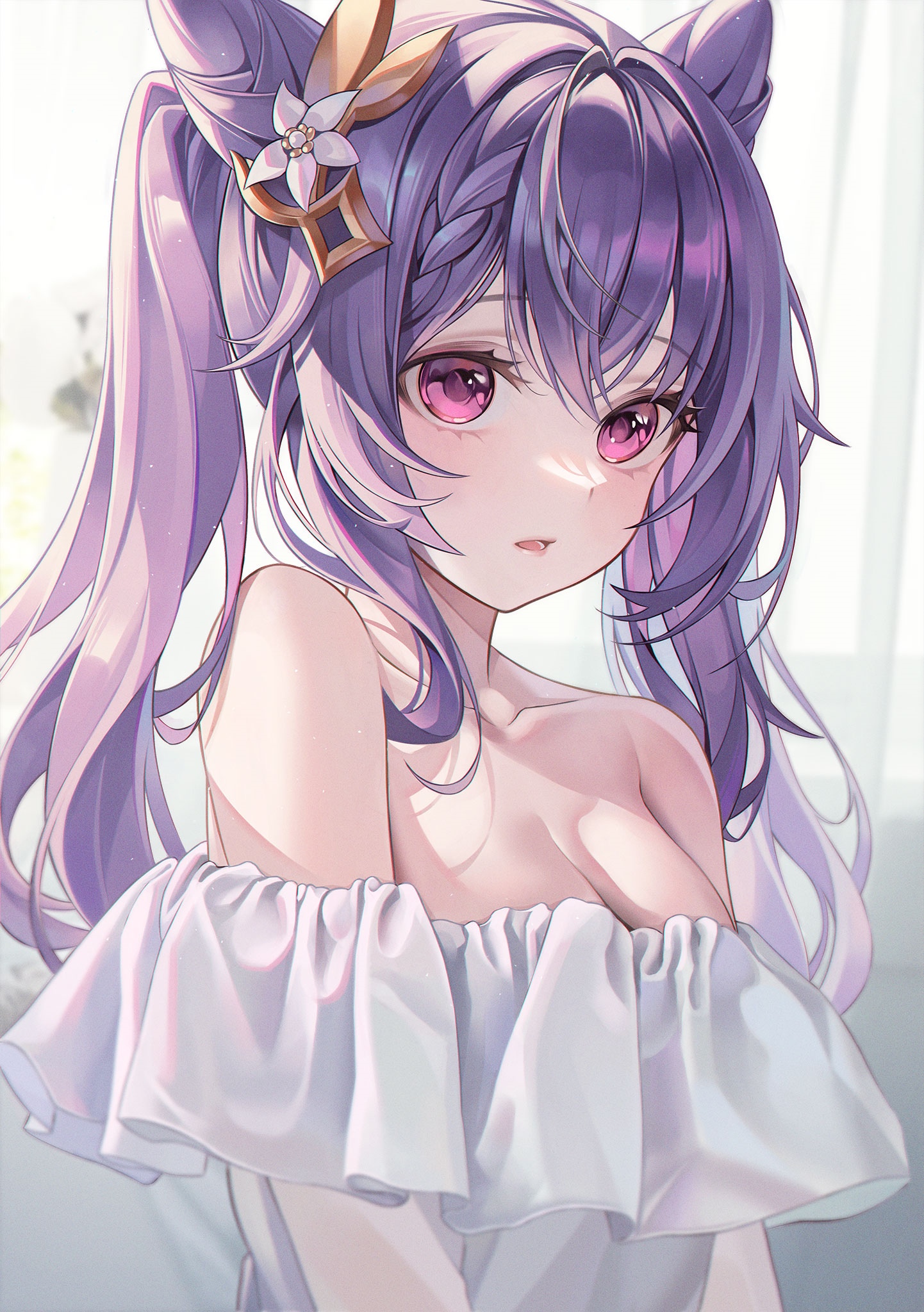 Keqing from Genshin Impact with purple hair and eyes HD Phone Wallpaper