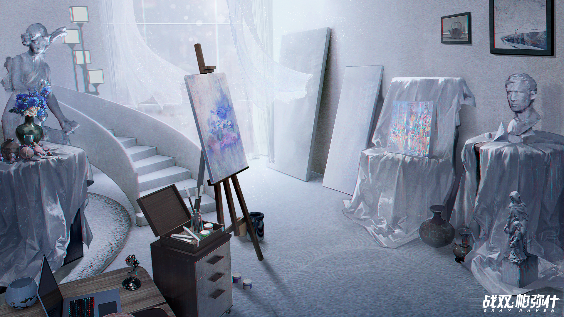 Punishing: Gray Raven Art Studio with Sculptures and Paintings HD Wallpaper