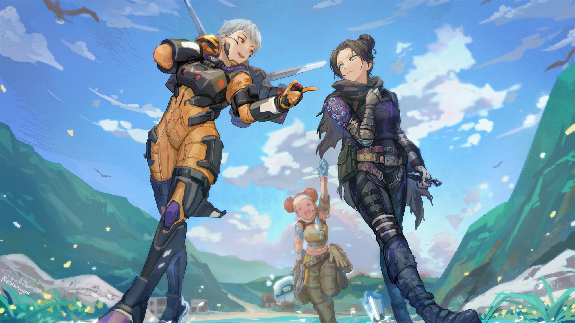 Apex Legends trio: Valkyrie, Wraith, and Lifeline HD Wallpaper